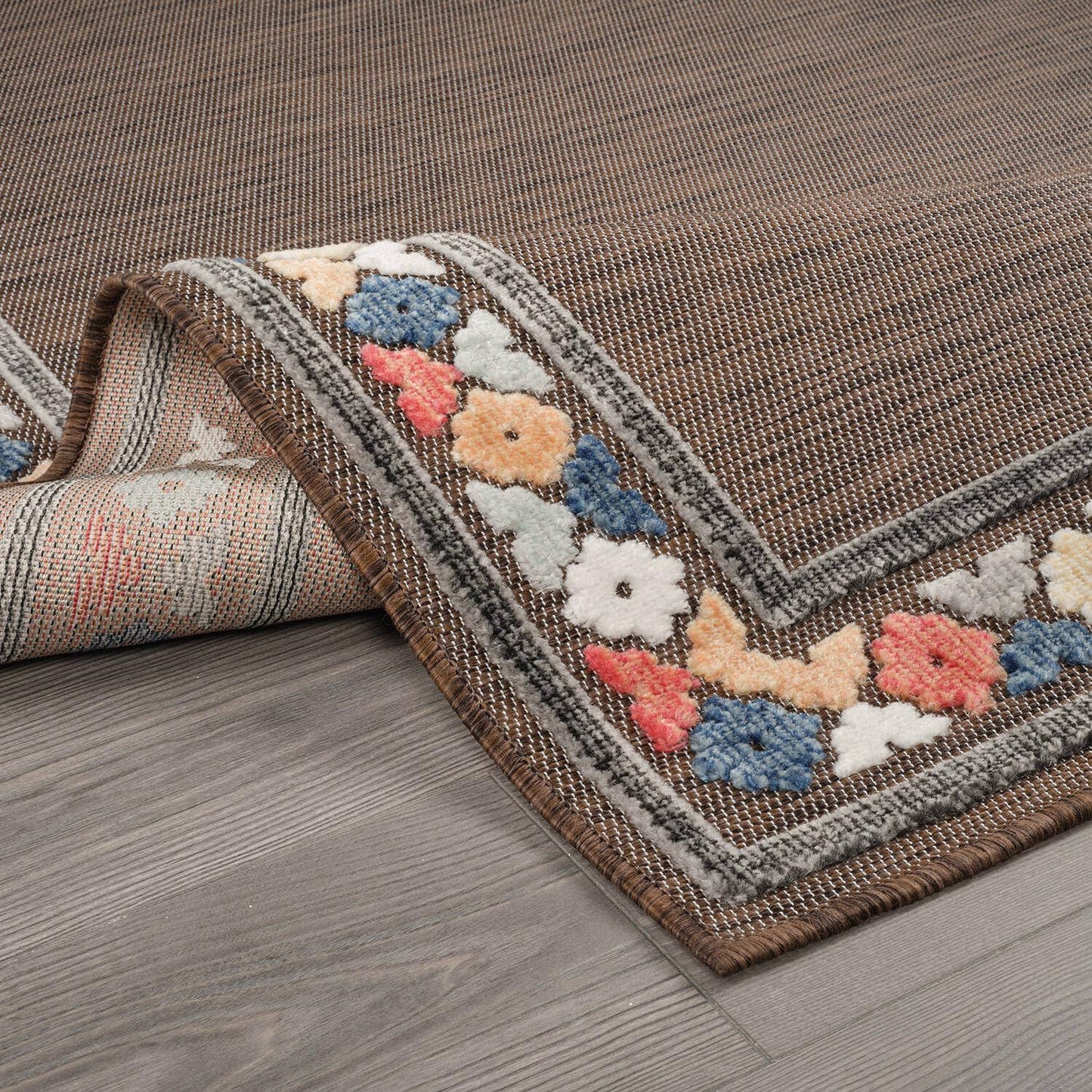 Beverly Rug Outdoor Rug 8x10 Modern Bordered Area Rugs for Indoor and Outdoor Patio Easy to Clean Non Shedding Living Room Porch Garden Washable Outside Carpet (8 x 10 Brown)