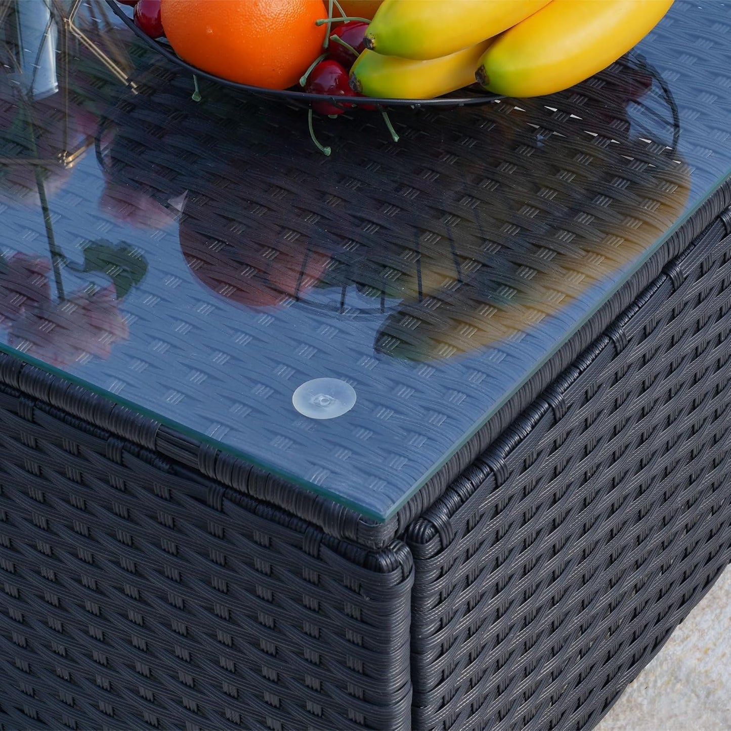 7-Piece Patio Furniture Set - Outdoor Sectional Sofa Set with Cushions and Glass-Top Coffee Table for Gardens, Poolside, Backyards and Porches, Black/Beige