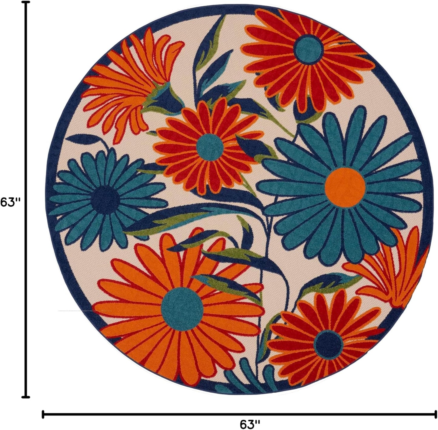 Nourison Home Aloha Outdoor Multicolor 5'3" x Round Area Rug, Easy Cleaning, Non Shedding, Bed Room, Living Room, Dining Room, Deck, Backyard, Patio (5 Round)