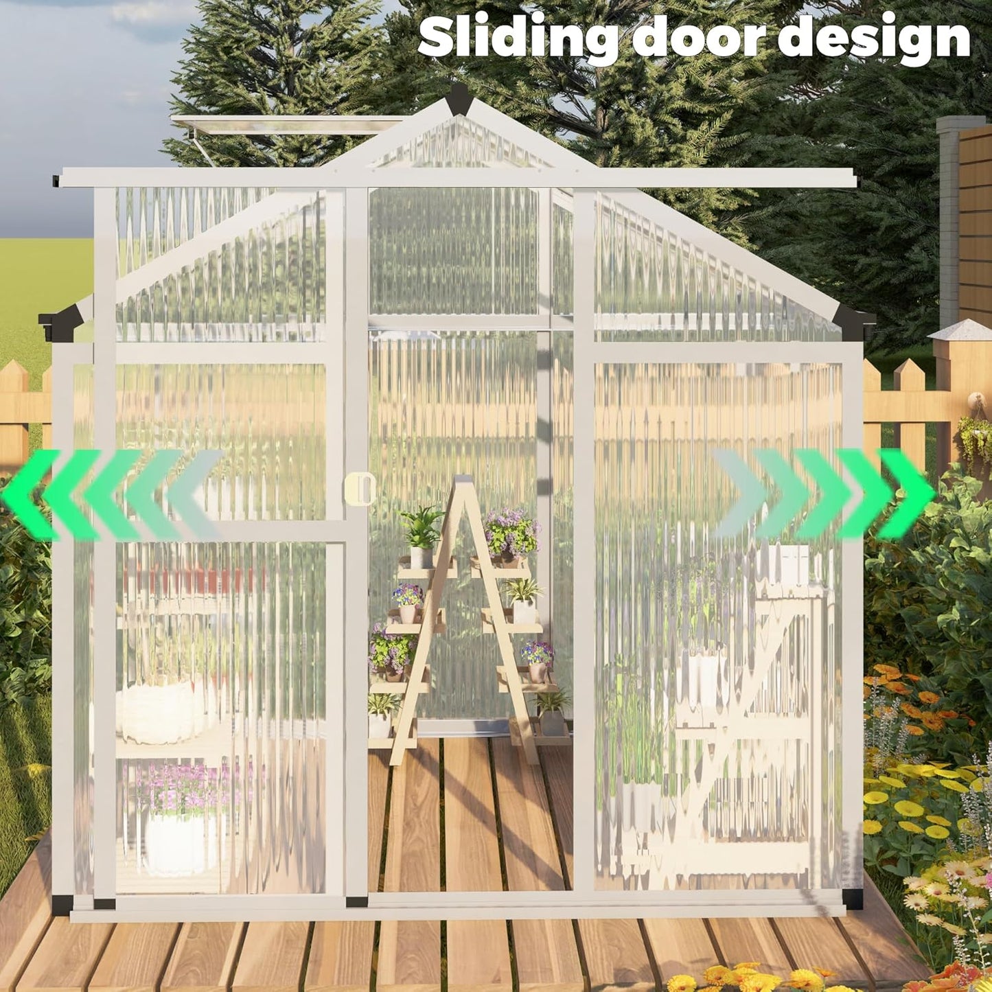 Aluminum Greenhouse for Outdoors, 6 x 8 FT Polycarbonate Walk-in Greenhouse with Quick Setup Structure and Adjustable Roof Vent, Silver