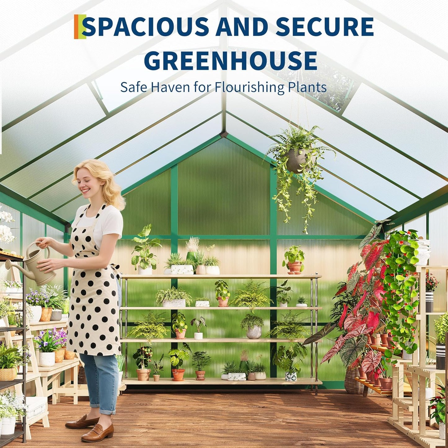 8×10 FT Greenhouse, Large Walk in Greenhouses for Outdoors and Garden Planting, Polycarbonate Greenhouse with Enhanced Aluminum Frame, Green Houses with Quick Setup Structure and Roof Vent, Green