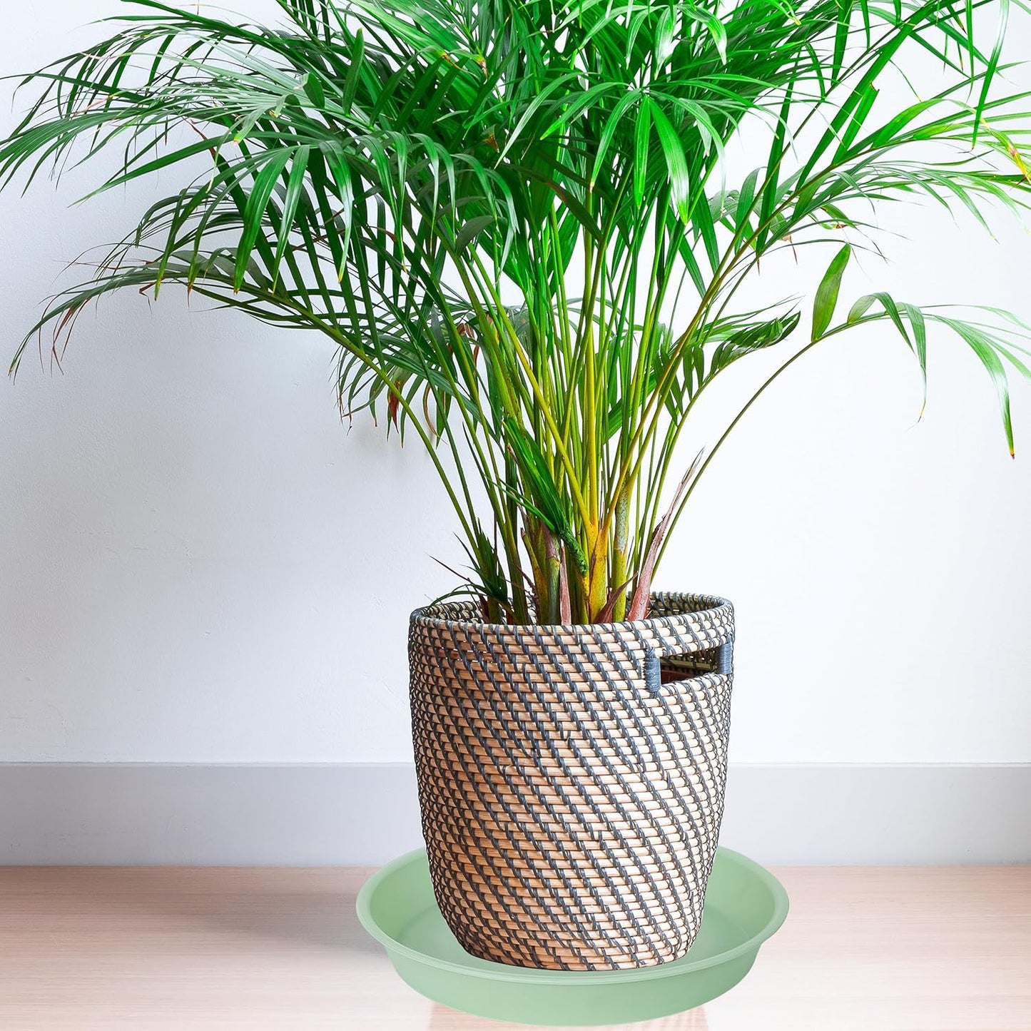 2 Pack of 14 inch Plant Saucers Bird Bath Bow Round, Plastic Plant Saucer Tray for Pots, White Planters for Indoor Plants, Plant Trays for Planter 12-15" (14", Light Green)