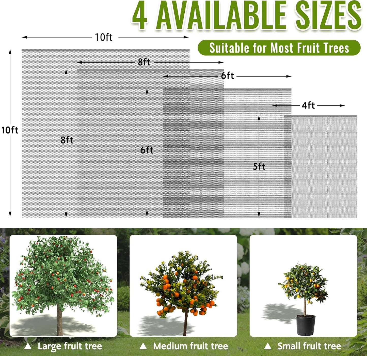 2 Pack Fruit Tree Netting Bags with Zipper and Drawstring, 8 x 8ft Ultra Fine Mesh Garden Netting Plant Cover, Bird Netting for Blueberry Bushes, Fruit Trees, Flowers (Black, 8 x 8 ft)