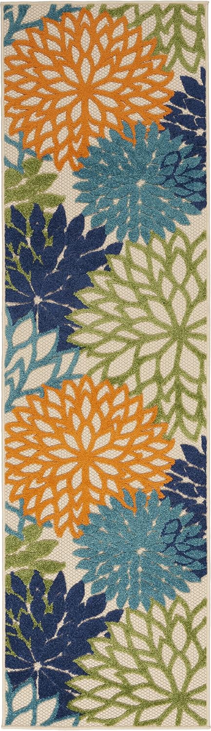 Nourison Aloha Indoor/Outdoor Multicolor 2'3" x 12' Area Rug, Tropical, Botanical, Easy Cleaning, Non Shedding, Bed Room, Living Room, Dining Room, Deck, Backyard, Patio (2x12)