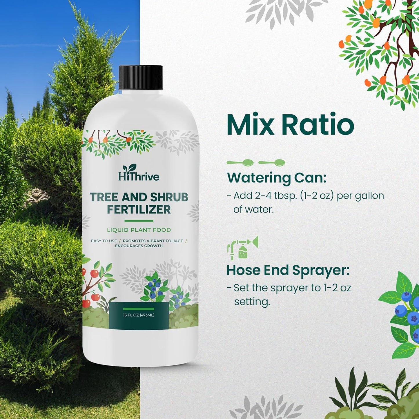 16oz Tree and Shrub Plant Food - Makes 16 Gallons of Tree and Shrub Fertilizer, Liquid Plant Fertilizer for Healthy Roots, Foliage & Year-Round Growth, Nutrient-Rich Formula for All Trees & Shrubs