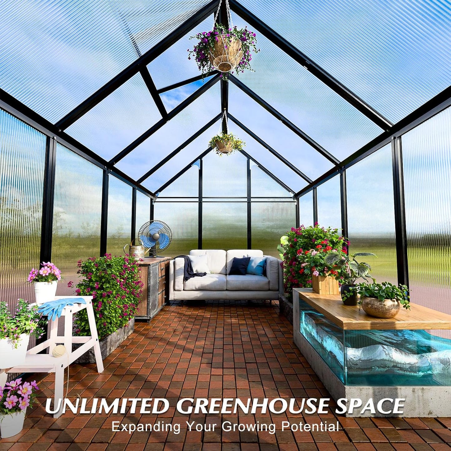 6'x12' Snap-Together Greenhouse - Easy 3-Way Connectors, Heavy-Duty Aluminum Frame, Wind/Snow Resistant for Gardening/Urban Farming, Includes Sliding Door and Ventilation Windows