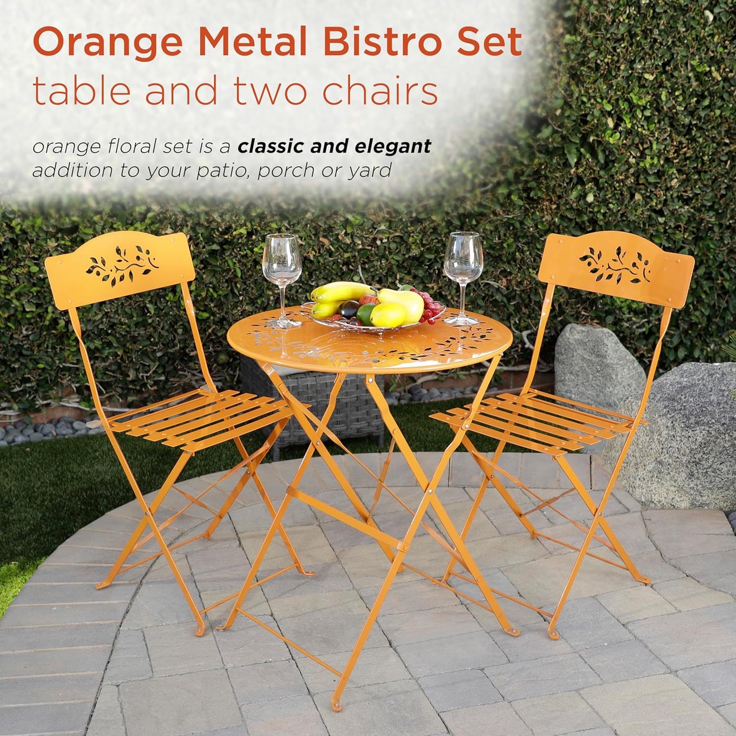 Alpine Corporation Indoor/Outdoor 3-Piece Bistro Set Folding Table and Chairs Patio Seating, Orange