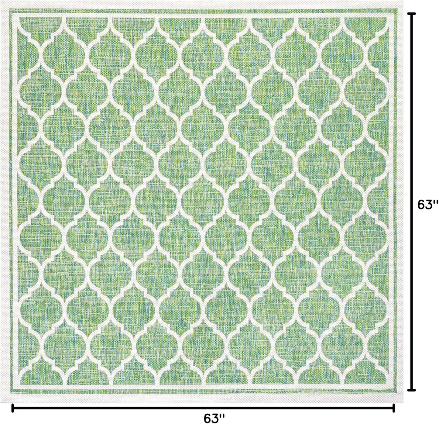 Eyely BMS109I-5SQ Santa Monica Trebol Moroccan Trellis Textured Weave Indoor/Outdoor Area Rug Coastal;Bohemian, Bedroom, Backyard, Patio, Easy-Cleaning, Non-Shedding, 5' Square, Cream/Green