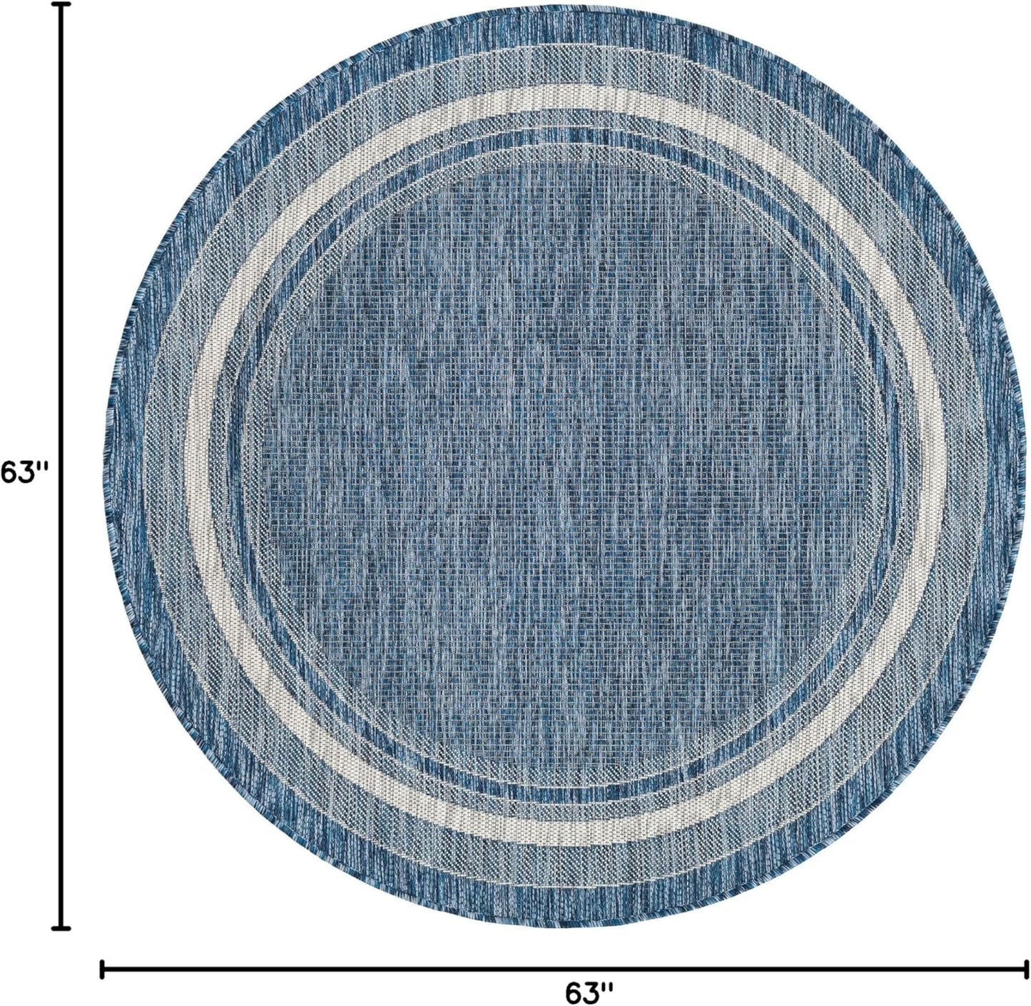 Unique Loom Outdoor Border Collection Area Rug - Soft Border (5' Round Blue/Ivory)