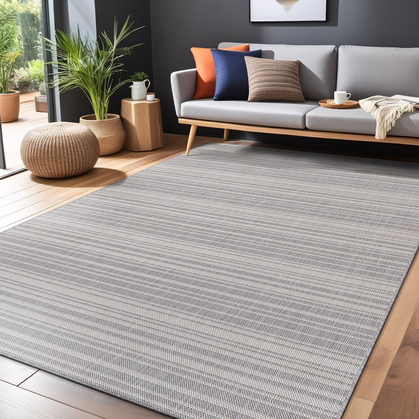 Stripe Outdoor Rug 5x7 Washable Outside Carpet for Indoor Patio Porch Waterproof Easy Cleaning Non Shedding Area Rugs Gray 5 x 7