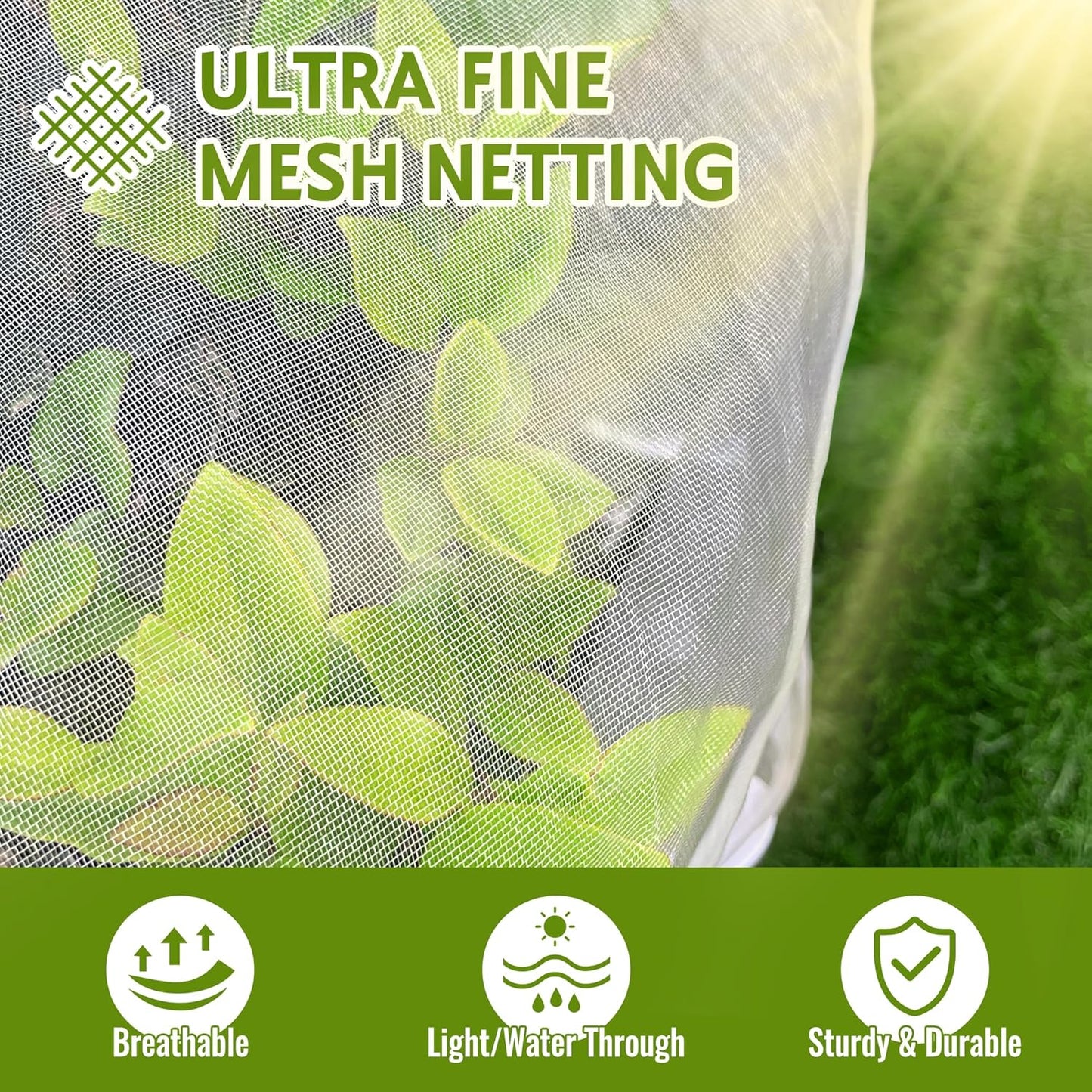 2 Pack Fruit Tree Netting Bags with Zipper and Drawstring, 6 x 6ft Ultra Fine Mesh Garden Netting Plant Cover, Bird Netting for Blueberry Bushes, Fruit Trees, Flowers (White, 6 x 6 ft)