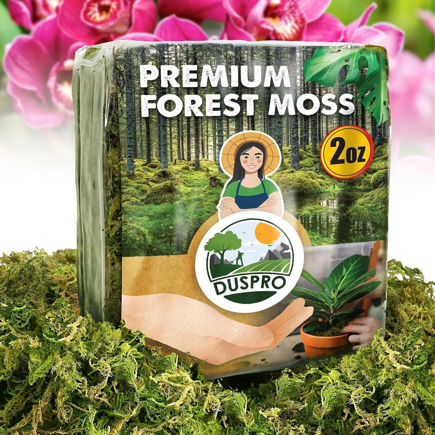 DUSPRO Dried Moss for Potted Plants, Forest Orchid Moss for Potting Mix, Sphagnum Potting Moss for Plants Indoor, Real Moss Soil Cover for Houseplant (2 OZ)