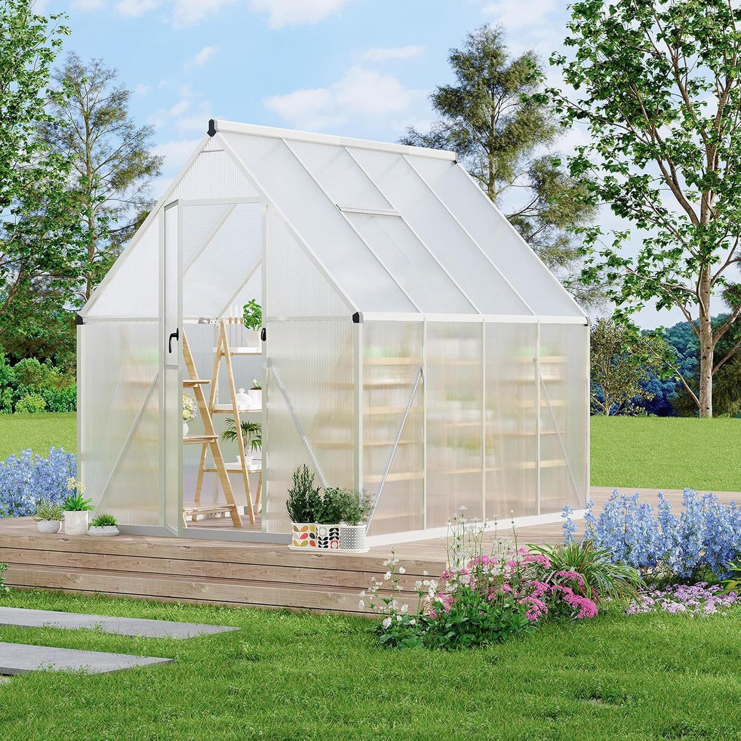 6'X7' Aluminum-Framed Polycarbonate Greenhouse, Heavy Duty Polycarbonate Greenhouse with Quick Setup Structure and Roof Vent, Large Enhanced Aluminum Greenhouses Kit for Outdoors
