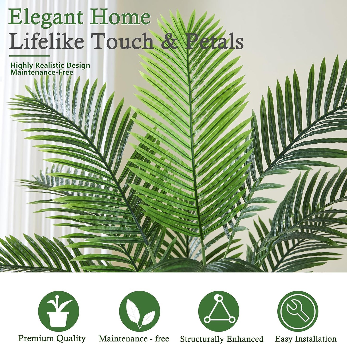 Artificial Palm Tree：5FT Tropical Fake Silk Plant UV Resistant Faux Areca Palm with White Planter & Black Pebbles for Home Office Living Room Decor Indoor Patio Porch Balcony (5FT,1-Pack,White)