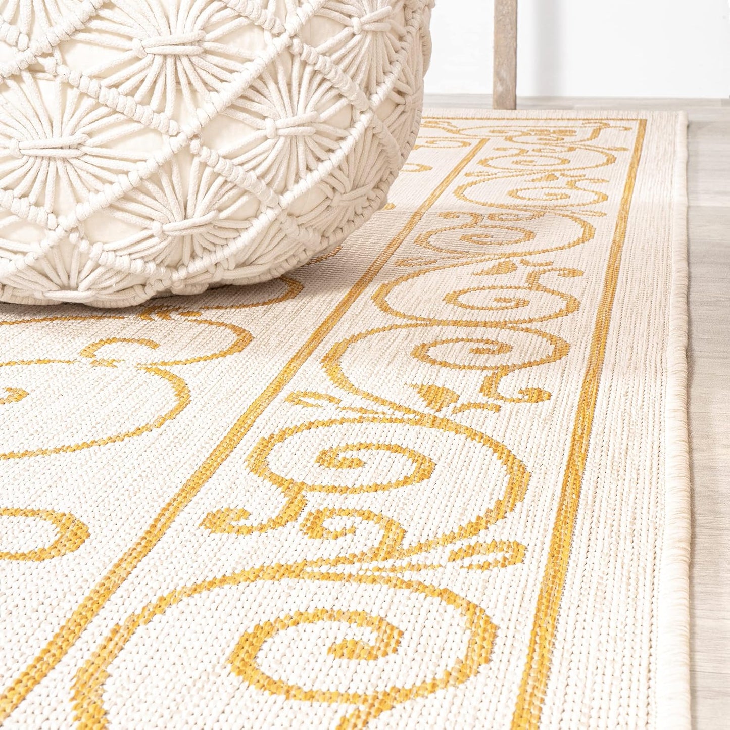 JONATHAN Y SMB106M-210 Charleston Vintage Filigree Textured Weave Indoor Outdoor Runner Rug, Classic,Traditional,Transitional Easy Clean,Bedroom,Kitchen,Backyard,Patio, Non-Shed, Cream/Yellow, 2 X 10