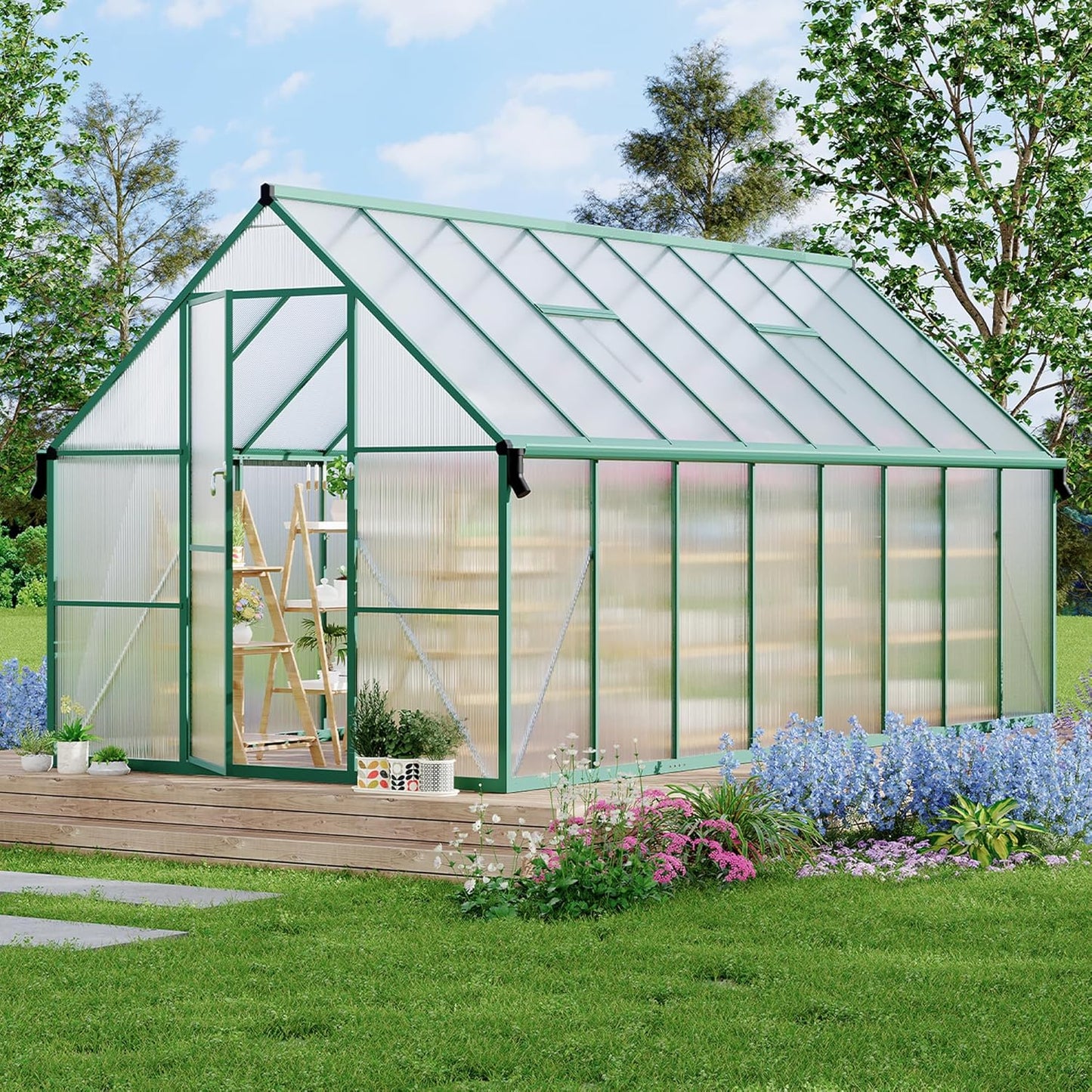 8'X16' Aluminum-Framed Polycarbonate Greenhouse, Heavy Duty Polycarbonate Greenhouse with Quick Setup Structure and Roof Vent, Large Enhanced Aluminum Greenhouses Kit for Outdoors