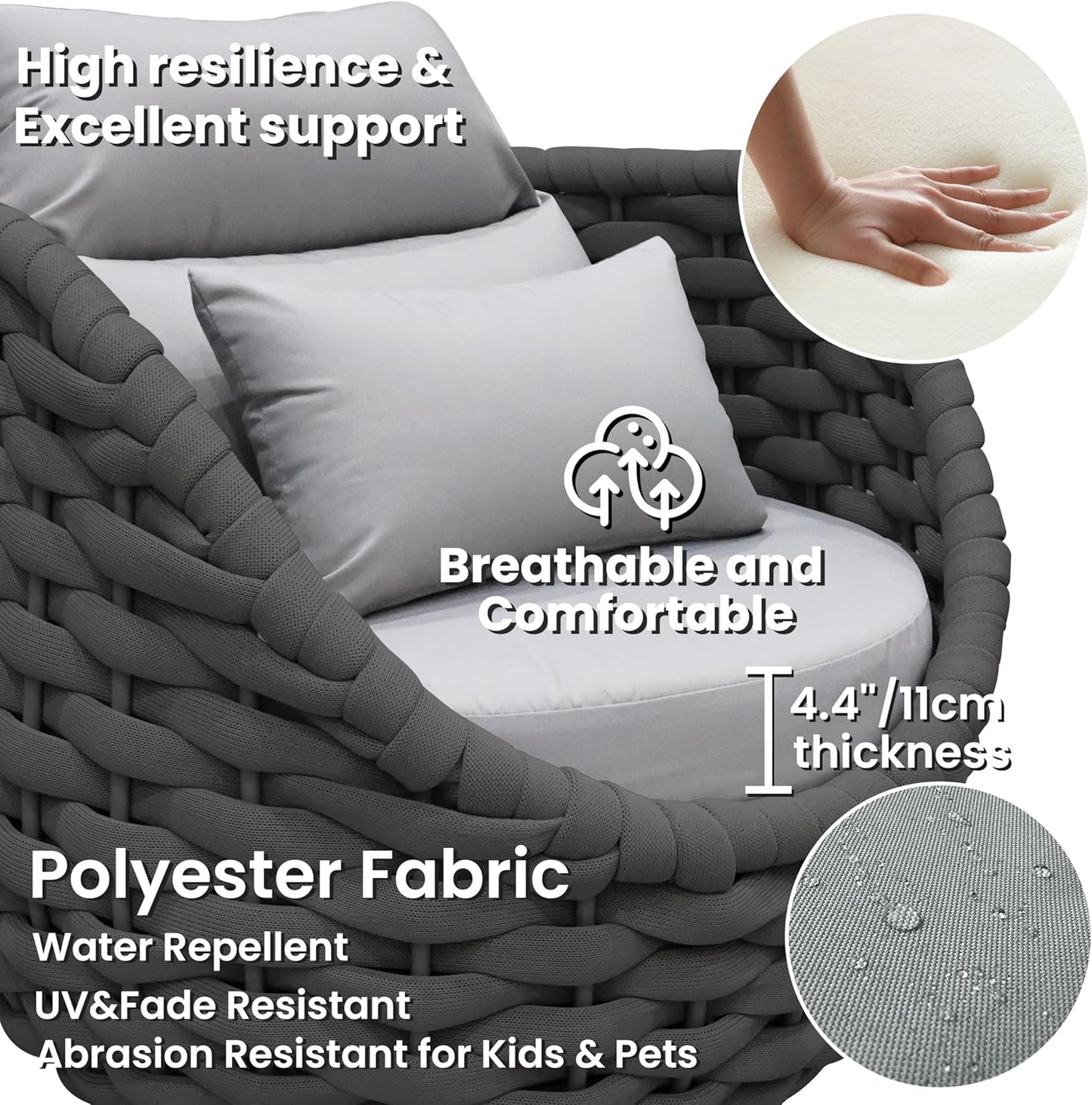 Aluminum Woven Rope Patio Furniture Set: 5 Pieces Assembled Outdoor Conversation Sofa Set for 6 - Modern Metal Couch Set Cushioned - All Weather Porch Seating for Deck Garden Lanai Hotel Resort