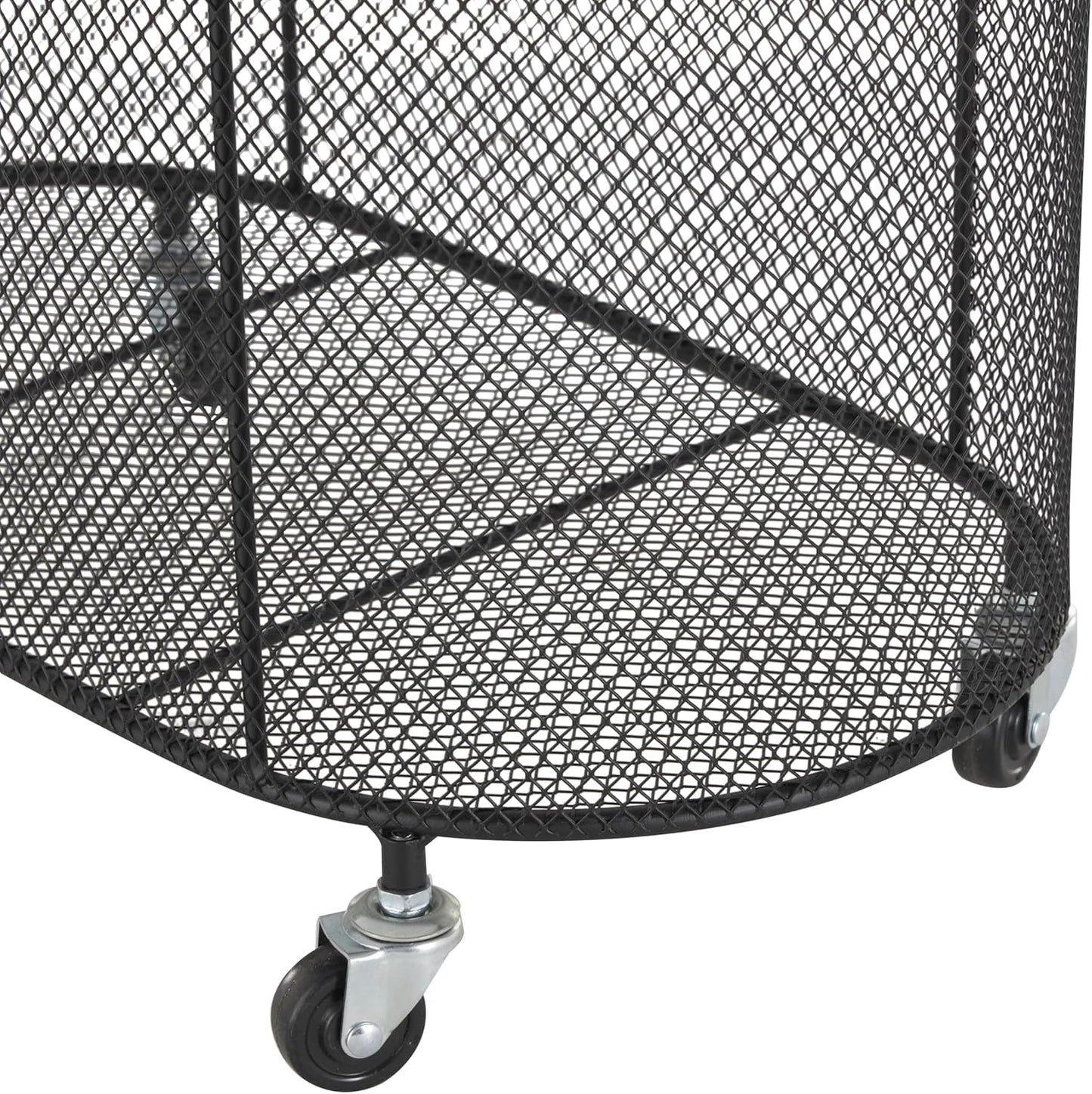 Deco 79 Metal Storage Cart Oval Mesh Wire Rolling Laundry with Ring Handles, 21" x 12" x 21", Black