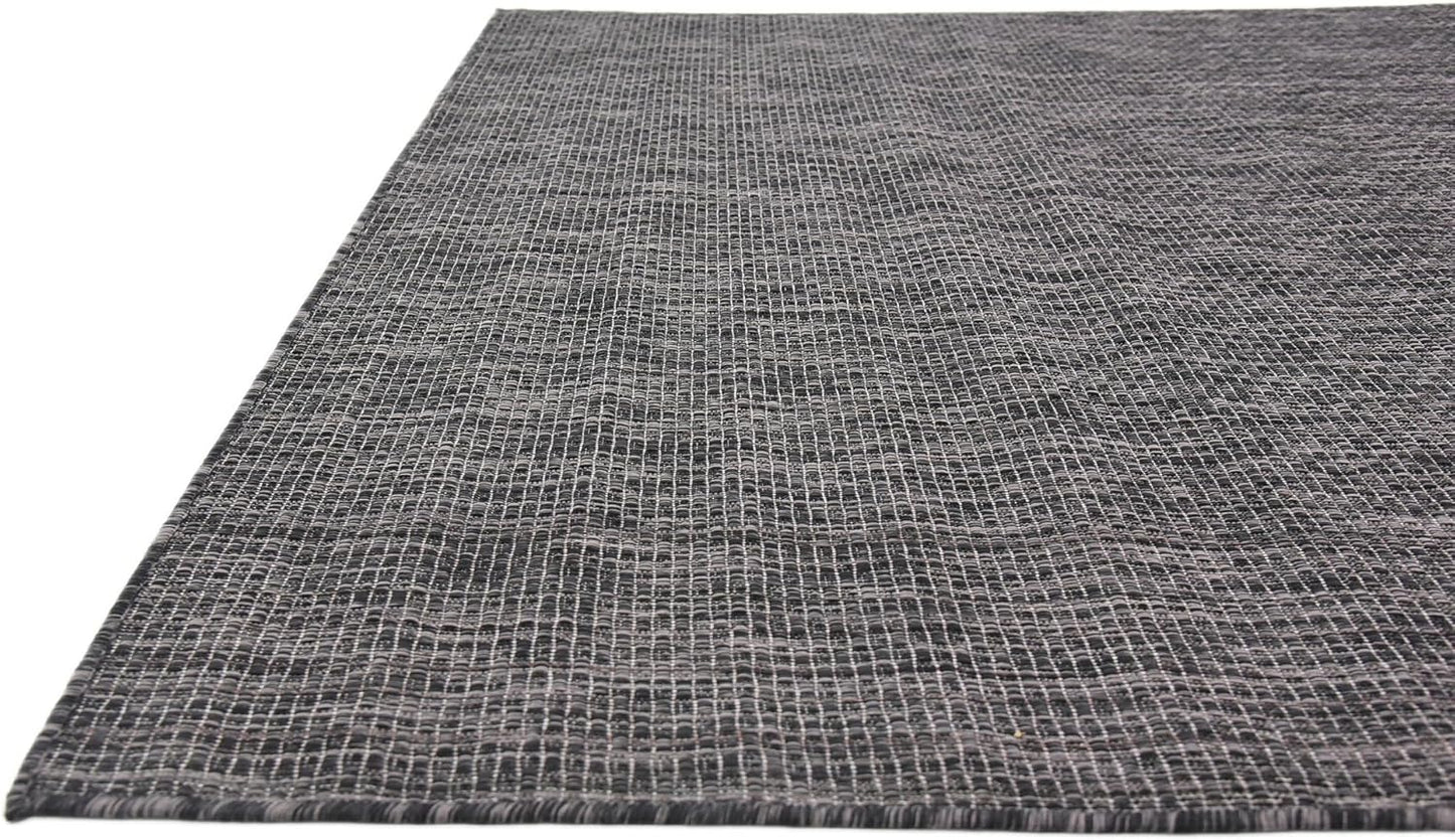 Unique Loom Collection Casual Transitional Solid Heathered Indoor/Outdoor Flatweave Area Rug (6' 1" x 9' Rectangle, Black/Ivory)