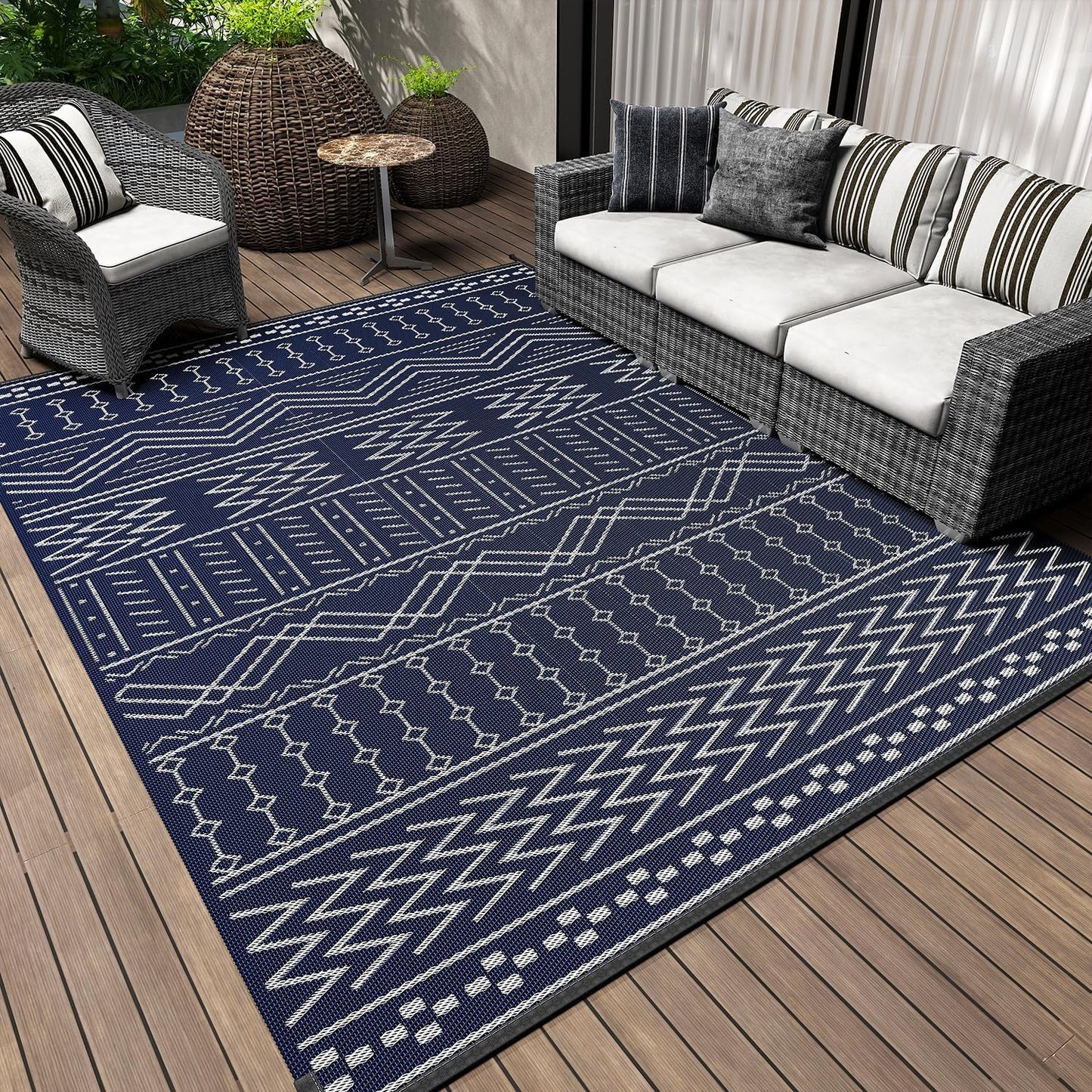 COCOER Outdoor Rug Carpet Waterproof 9x12 ft Patio Rug Mat Indoor Outdoor Area Rug for RV Camping Picnic Reversible Lightweight Plastic Straw Outside Rug for Patio Decor Decoration Boho Rug