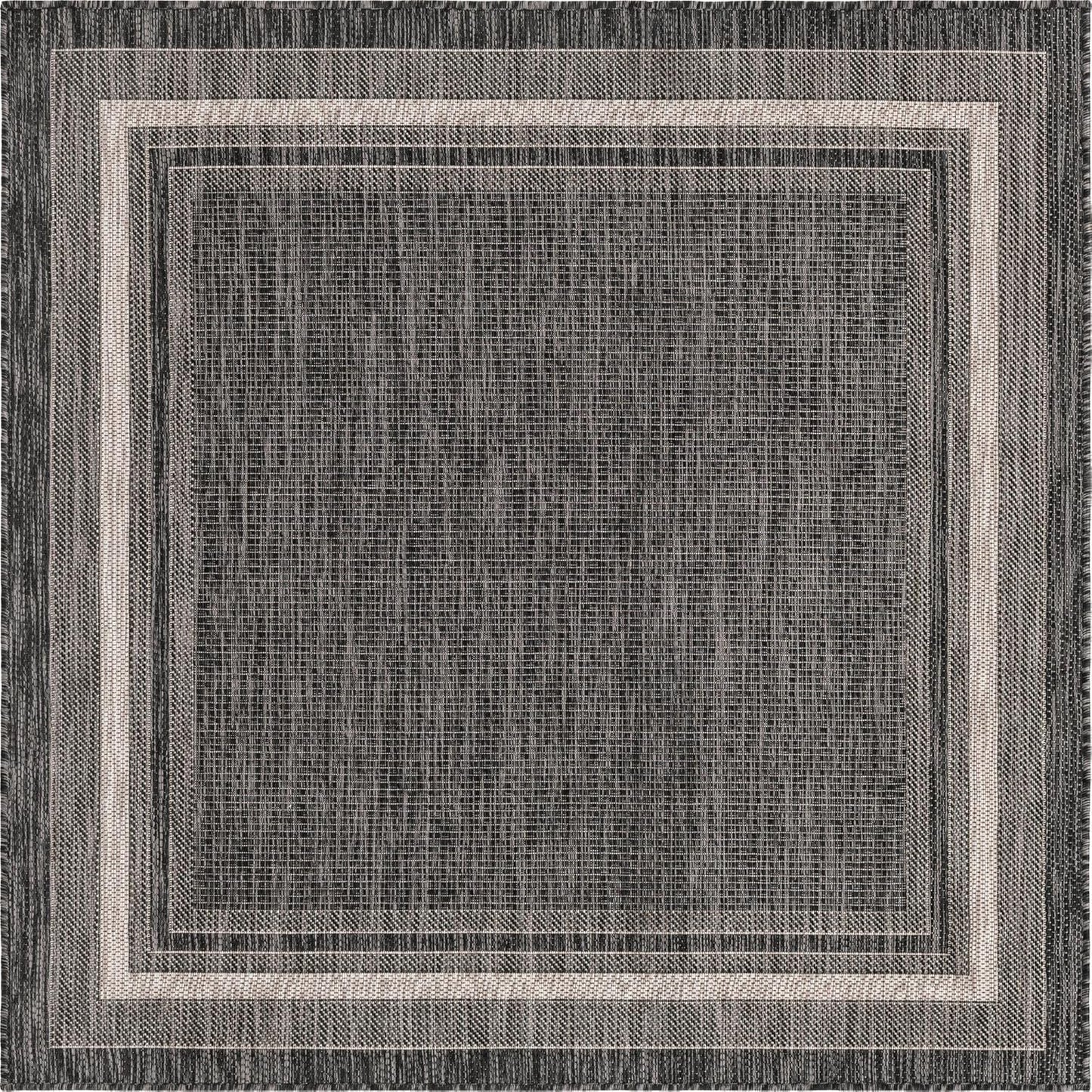 Unique Loom Outdoor Border Collection Area Rug - Soft Border (5' 1" Square, Black/ Ivory)