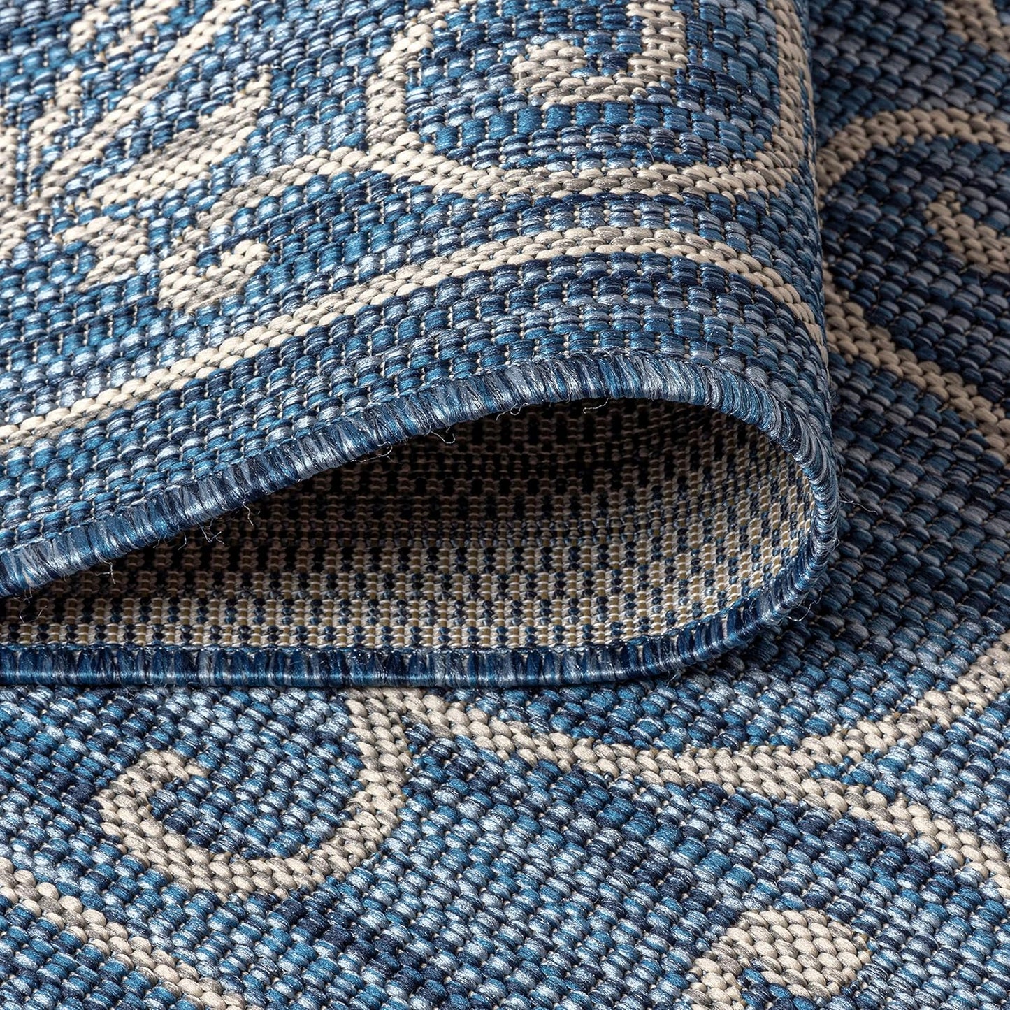 JONATHAN Y SMB106D-210 Charleston Vintage Filigree Textured Weave Indoor Outdoor Runner Rug Classic Coastal Easy-Cleaning Bedroom Kitchen Backyard Patio Non Shedding, 2 X 10, Navy/Gray