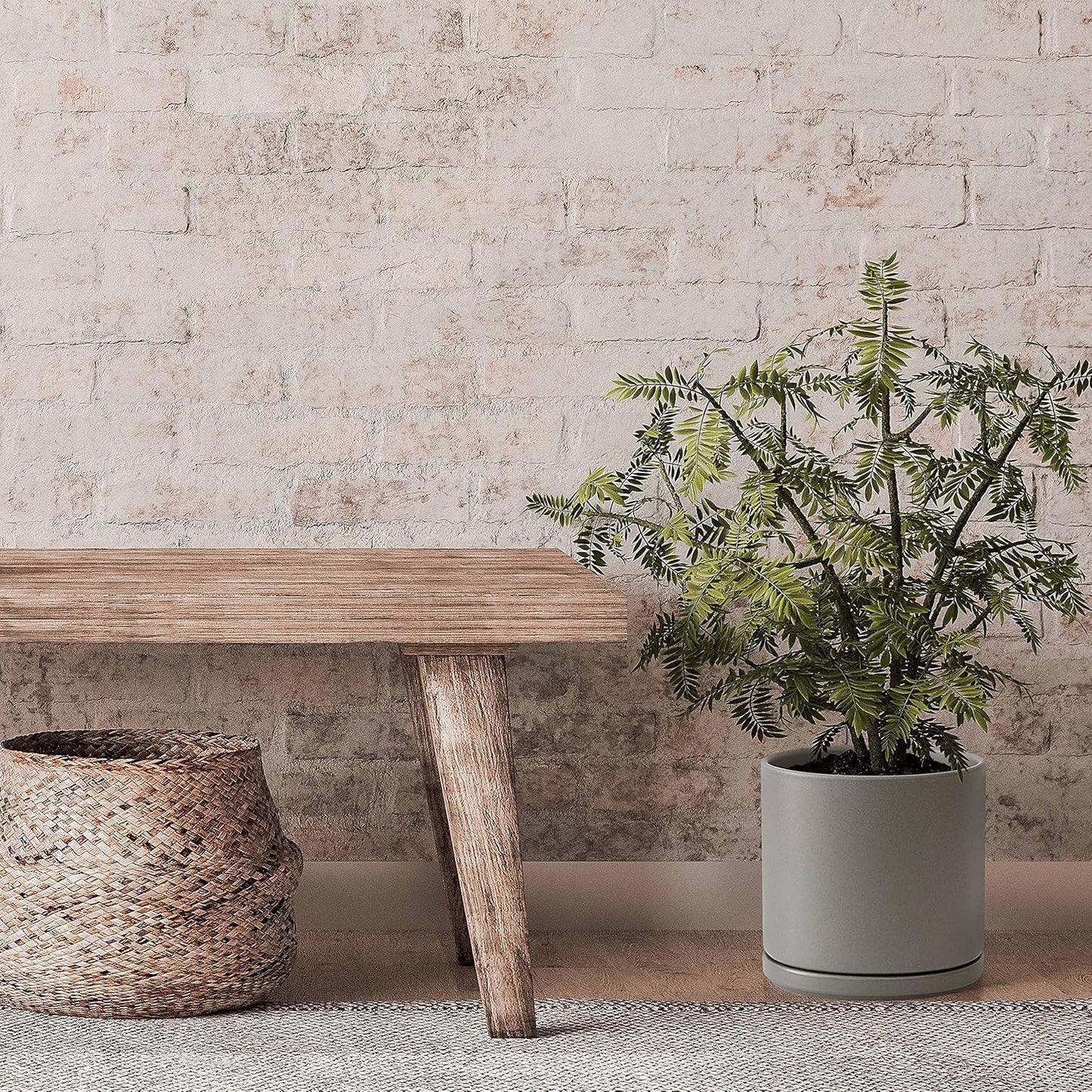 D'vine Dev Set of 2 Plants Pots, 10 Inch Ceramic Planter Pot for Plants with Drainage Hole and Saucer, Speckled Grey, 94-V-E-3