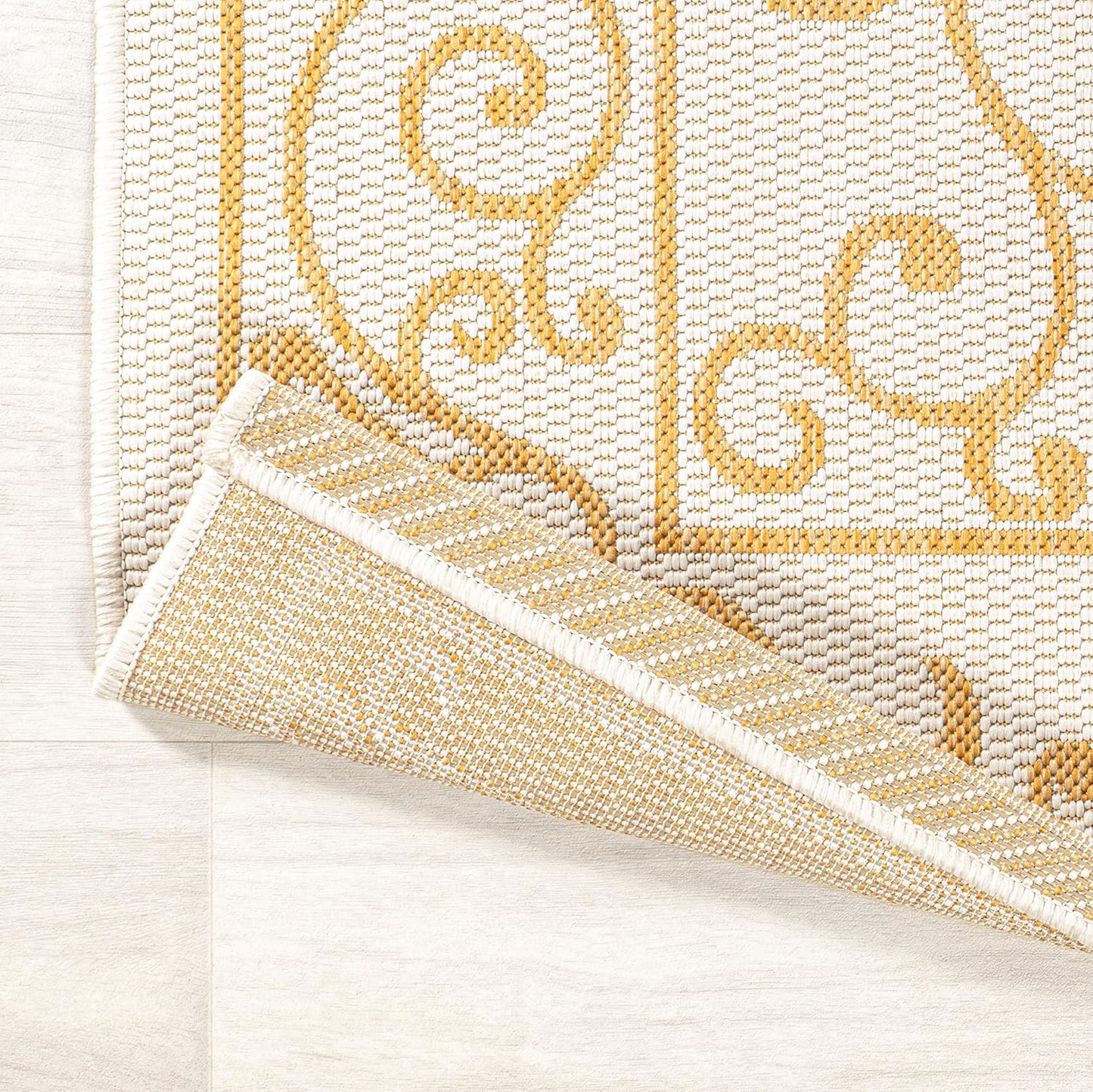 JONATHAN Y SMB106M-210 Charleston Vintage Filigree Textured Weave Indoor Outdoor Runner Rug, Classic,Traditional,Transitional Easy Clean,Bedroom,Kitchen,Backyard,Patio, Non-Shed, Cream/Yellow, 2 X 10