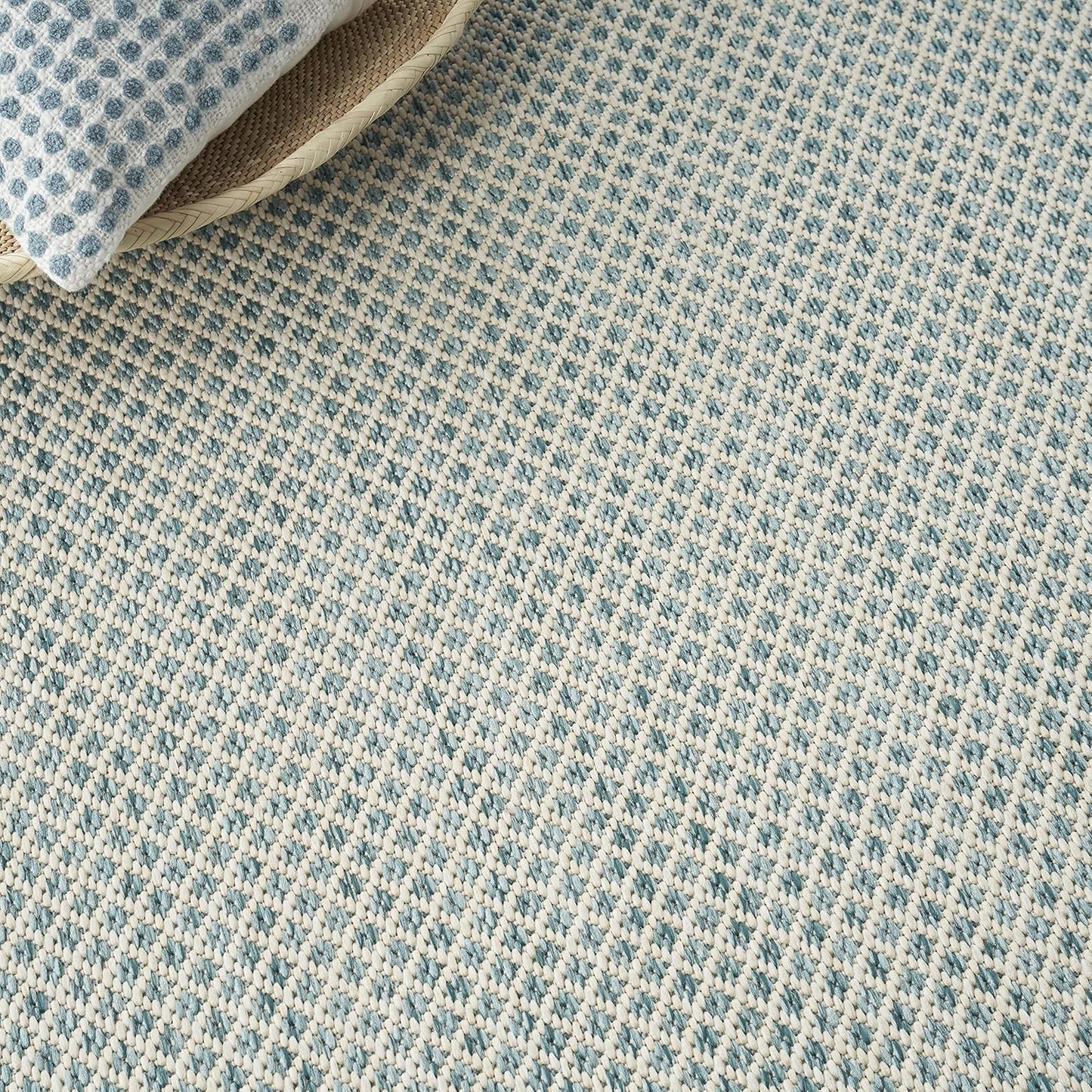 Nourison Home Courtyard 48" x 72" Fabric Indoor/Outdoor Rug in Ivory Aqua