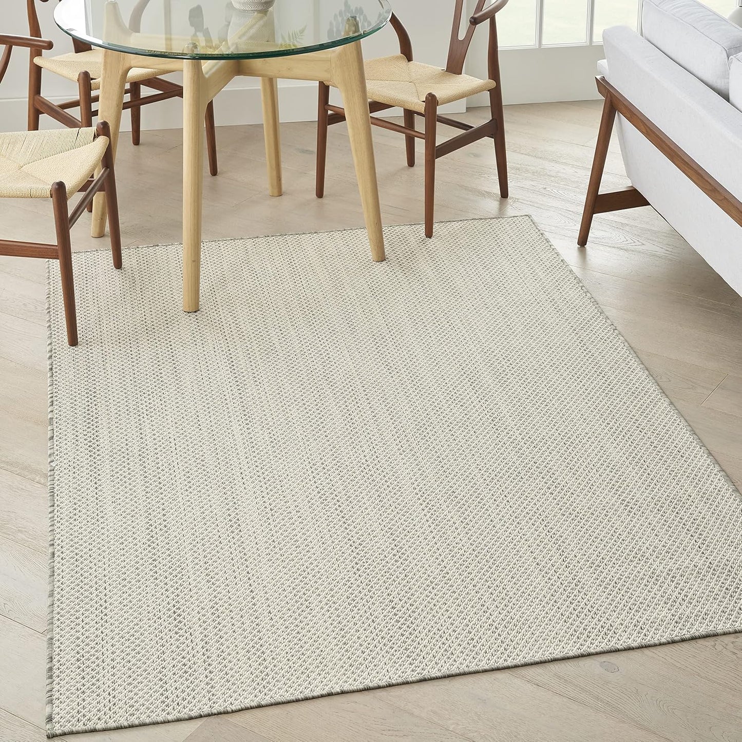 Nourison Home Courtyard Indoor/Outdoor Ivory Silver 4' x 6' Area Rug, Geometric, Easy Cleaning, Non Shedding, Bed Room, Living Room, Dining Room, Deck, Patio, Backyard (4x6)