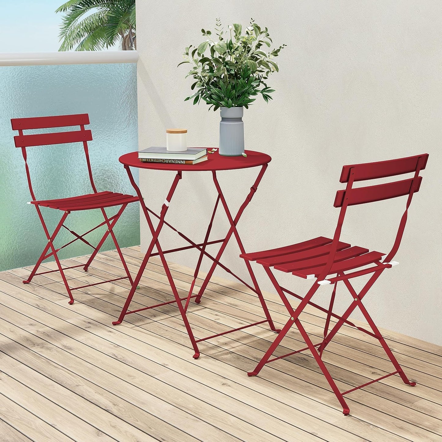 Grand Patio Premium Frame Patio Bistro Set, Folding Outdoor Patio Furniture Sets, 3 Piece Patio Set of Folding Patio Table and Chairs, Red