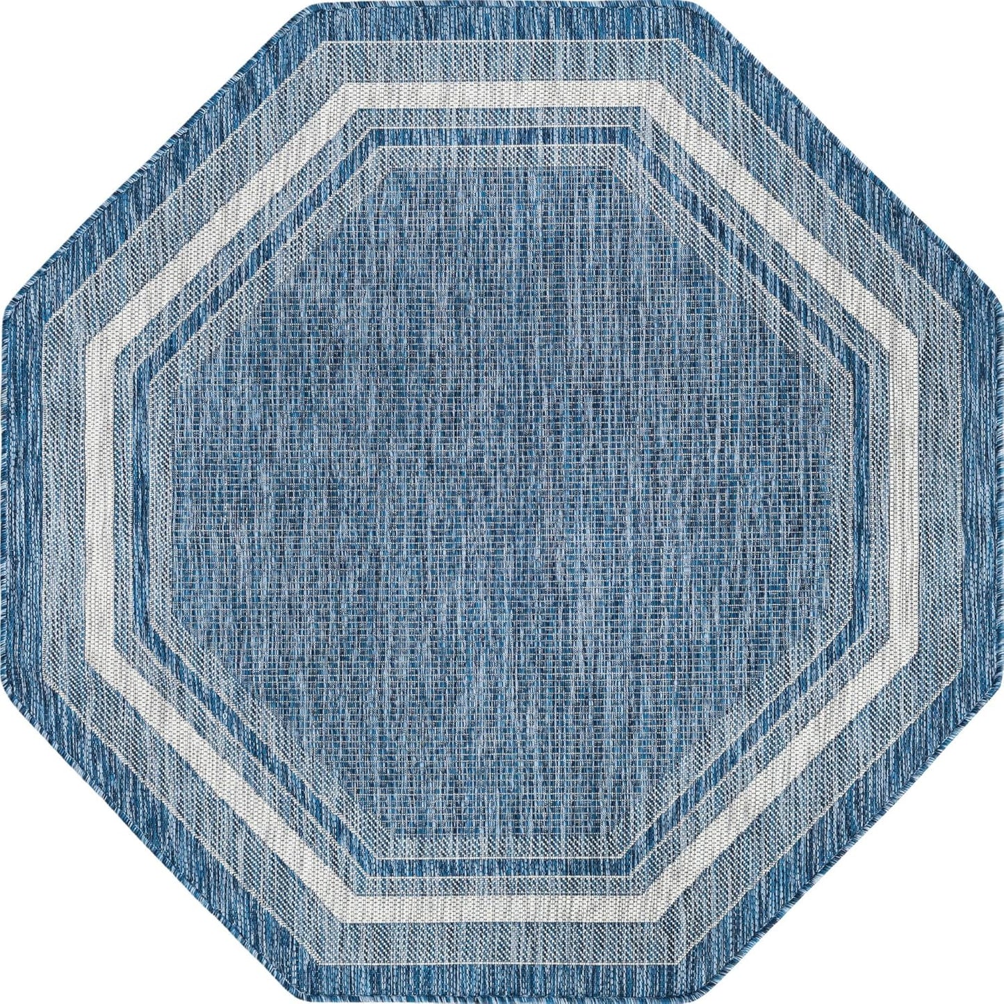 Unique Loom Outdoor Border Collection Area Rug - Soft Border (5' 3" Octagon, Blue/ Ivory)