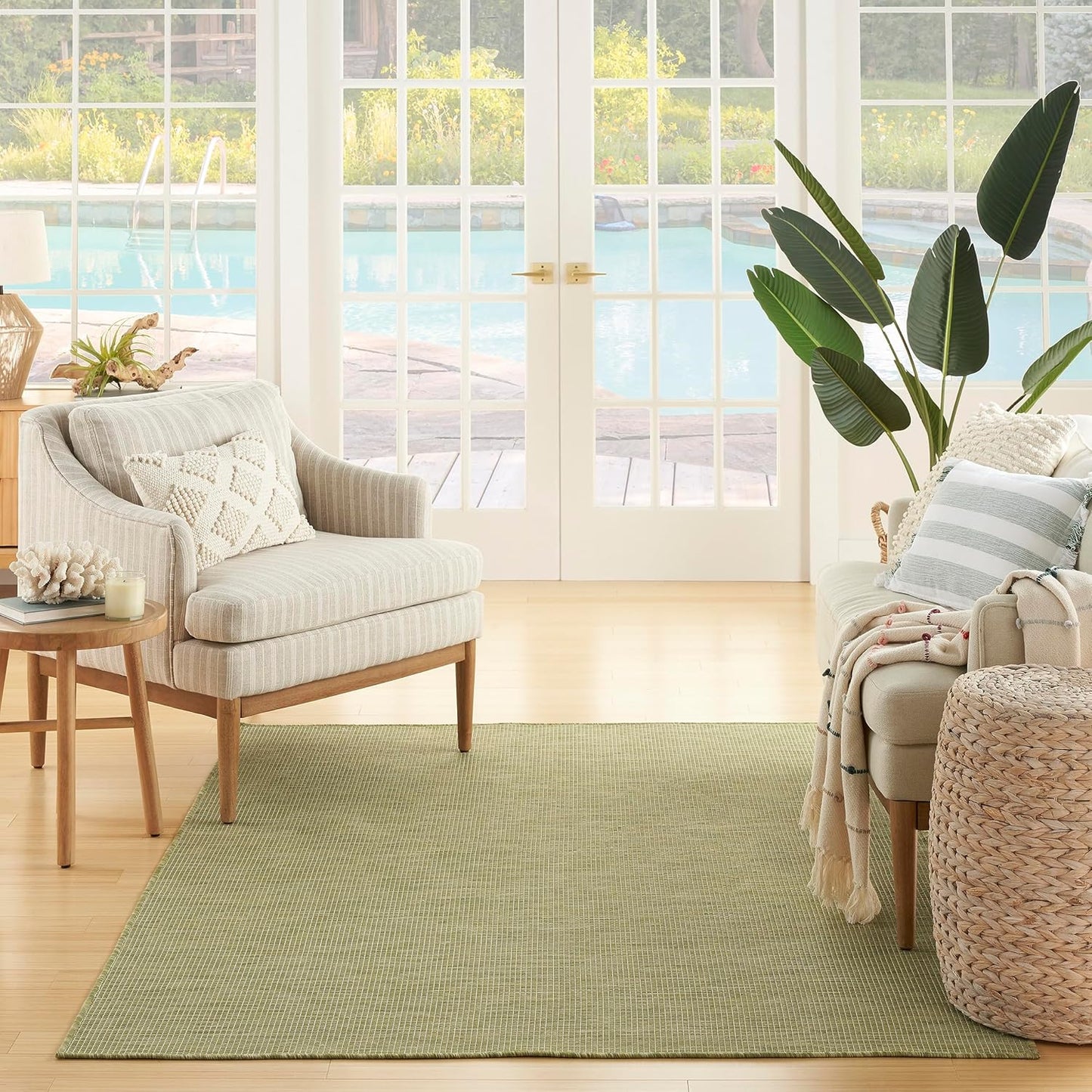 Nourison Home Positano Indoor/Outdoor Green 5' x 7' Area Rug, Easy Cleaning, Non Shedding, Bed Room, Living Room, Dining Room, Backyard, Deck, Patio (5x7)