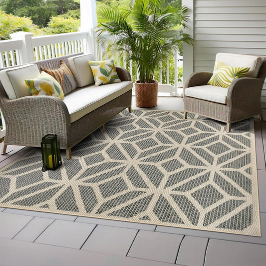 Rugshop Contemporary Geometric Indoor/Outdoor Square Rug 6' 6" Blue