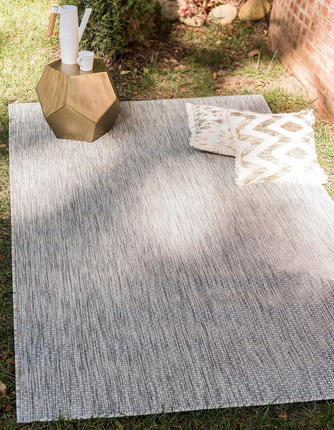 Unique Loom Collection Casual Transitional Solid Heathered Indoor/Outdoor Flatweave Area Rug (5' 3" x 8' Rectangle, Light Gray/Ivory)