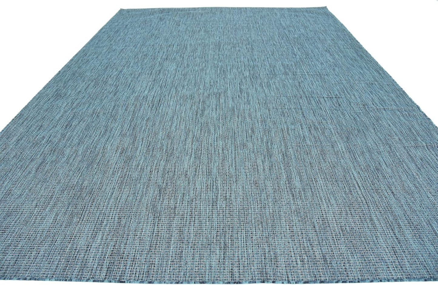 Unique Loom Collection Casual Transitional Solid Heathered Indoor/Outdoor Flatweave Area Rug (9' x 12' Rectangle, Teal/Navy Blue)