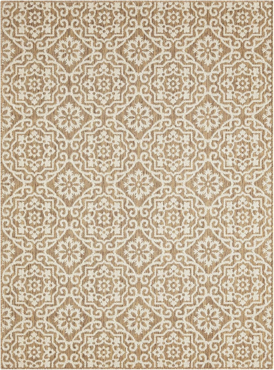 Nicole Miller New York Patio Country Julia Transitional Geometric Indoor/Outdoor Area Rug, Brown/Beige, 5'2"x7'2"