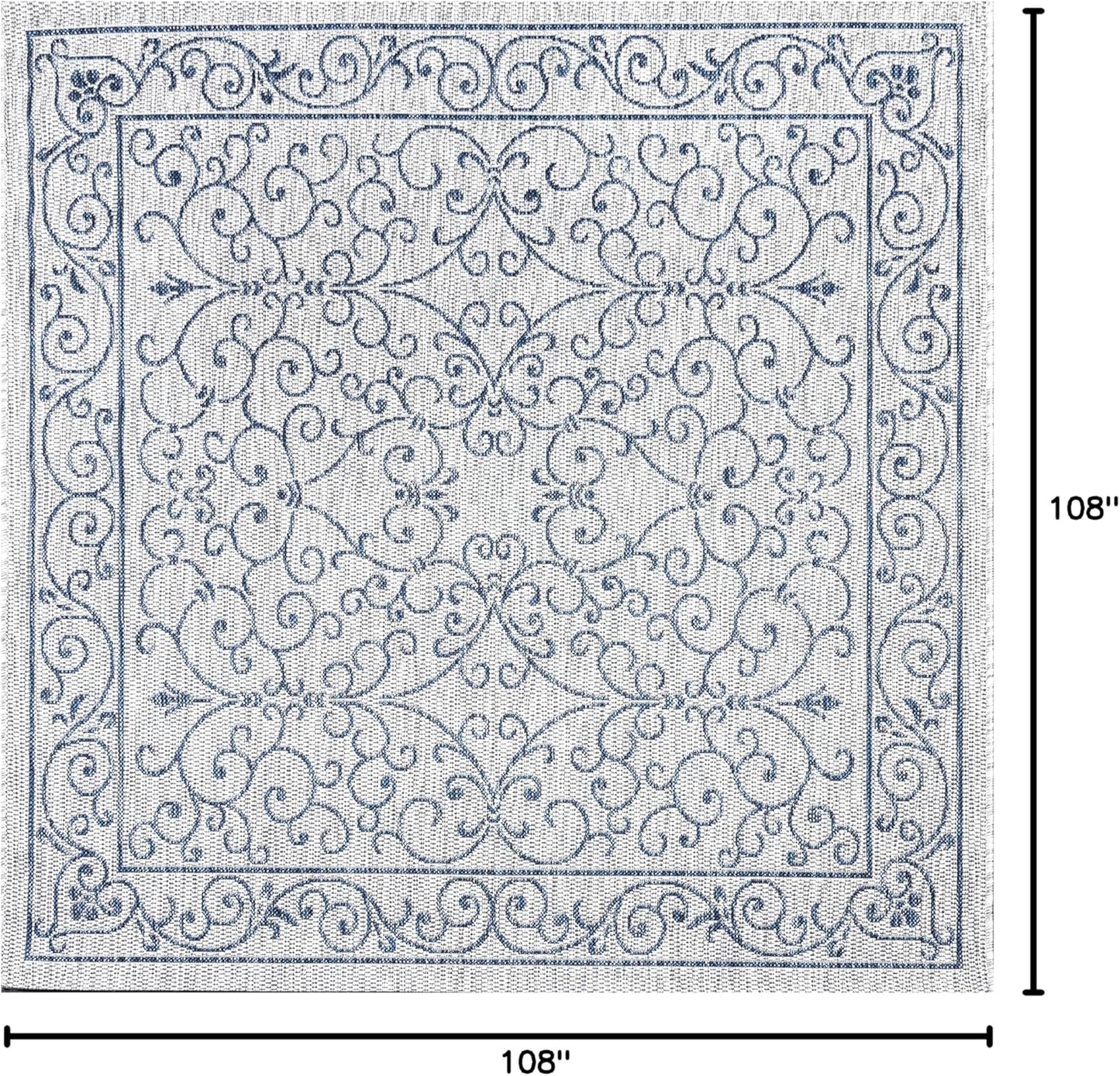 JONATHAN Y SMB106C-9SQ Charleston Vintage Filigree Textured Weave Gray/Navy 9' Square Indoor/Outdoor Area Rug, Pet Friendly, Non-Shedding, Stain Resistant, Easy-Cleaning for Backyard, Patio, Porch