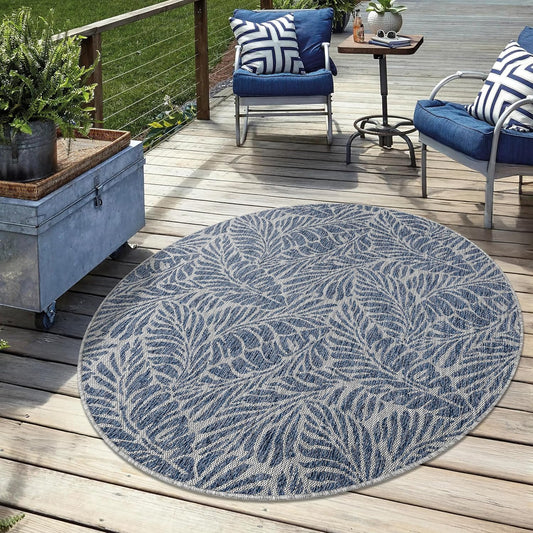 Keen Home Design Terrace Outdoor Round Rug - 8ft Round Washable Indoor/Outdoor Rug for Patio, Kitchen, Balcony, Beach, Garden, Deck and Porch, Size: 7'7" Round