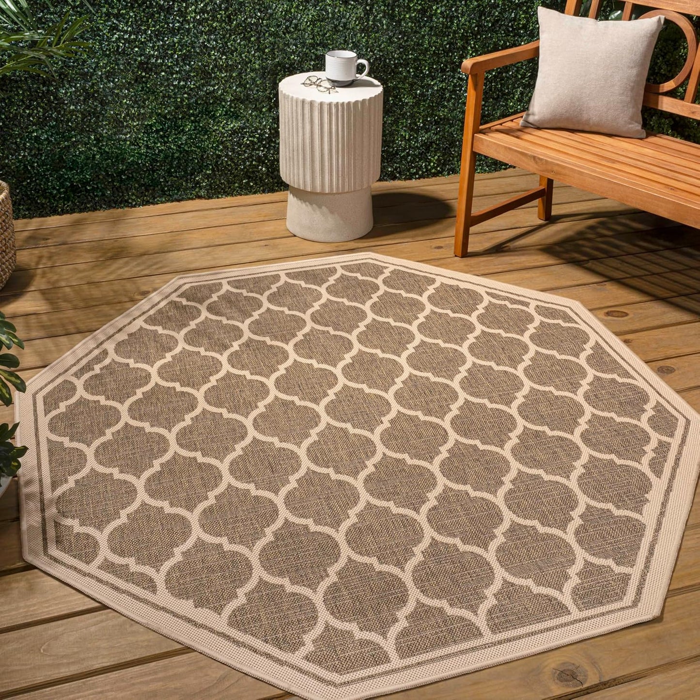 Eyely BMS109A-5TGN Trebol Moroccan Trellis Textured Weave Brown/Beige 5' Octagon Indoor/Outdoor Area Rug, Brown/Beige, 5' Octagon, Indoor/Outdoor, Area Rug