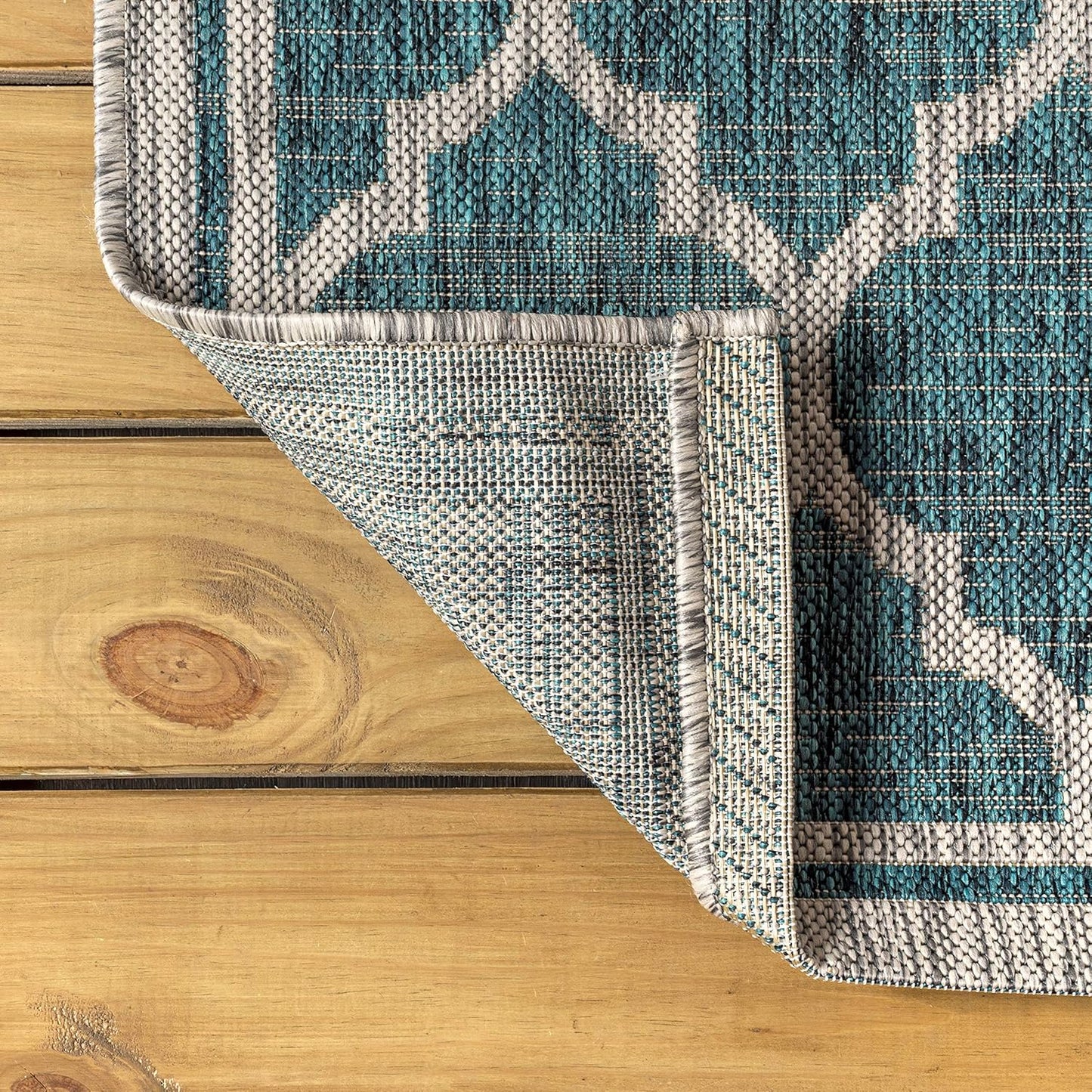 Eyely BMS109E-6 Santa Monica Trebol Moroccan Trellis Textured Weave, Pet Friendly, Non-Shedding, Stain Resistant, Easy-Cleaning, Teal/Gray, 6 ft. x 9 ft., Indoor/Outdoor, Area Rug