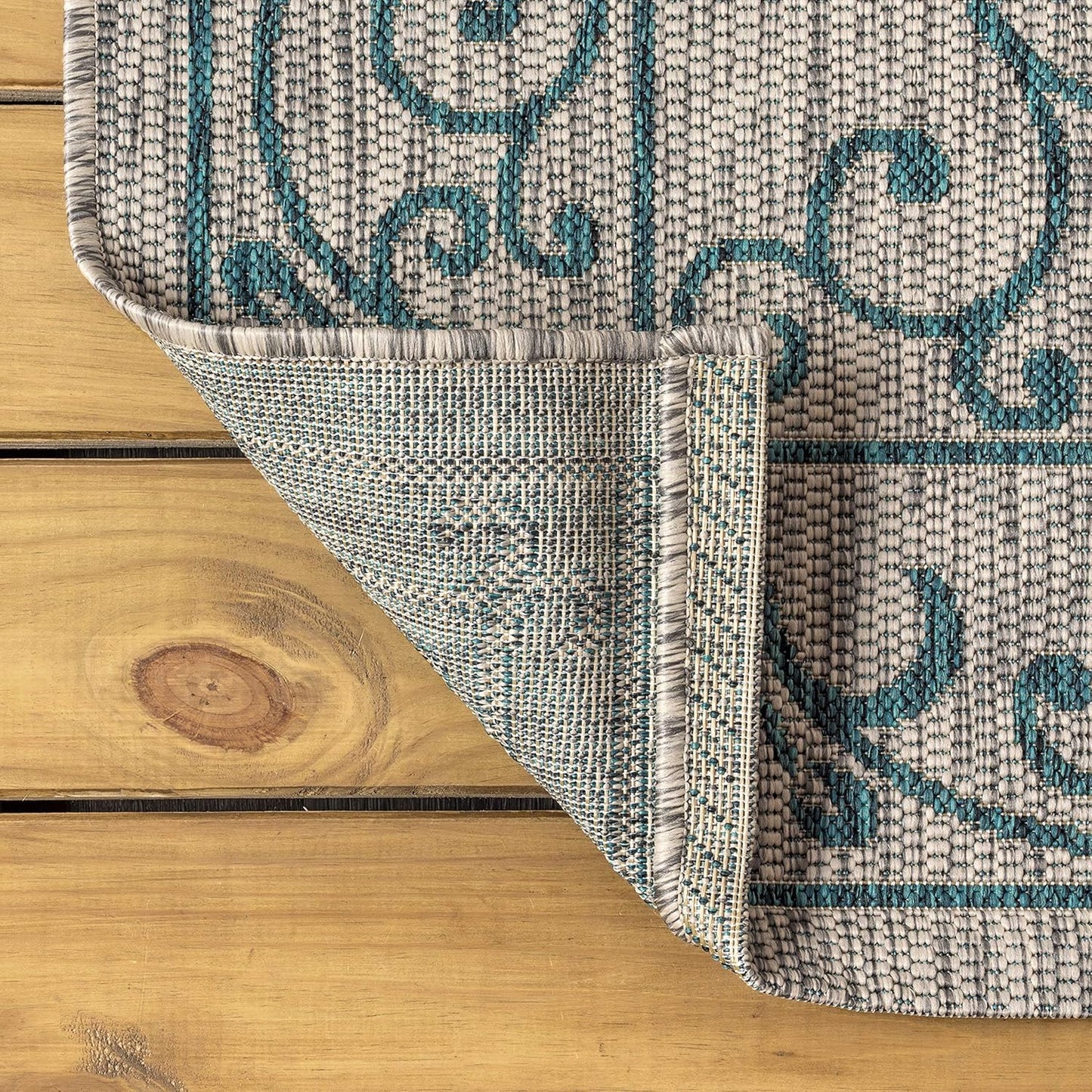 JONATHAN Y SMB106E-4 Charleston Vintage Filigree Textured Weave Indoor Outdoor Rug LivingRoom Backyard,4 X 6,Gray/Teal