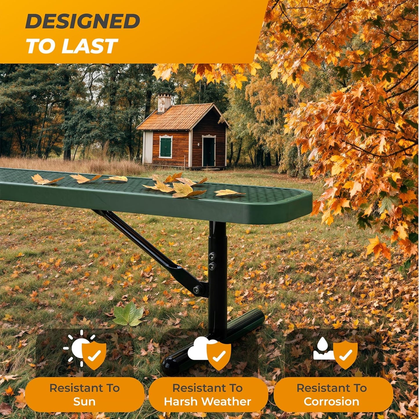 Heavy-Duty Outdoor Metal Bench, Thermoplastic-Coated, Portable, Weatherproof, Commercial-Grade for Parks, Gardens, Patios, Stores & More (6 Ft - Portable, Green)