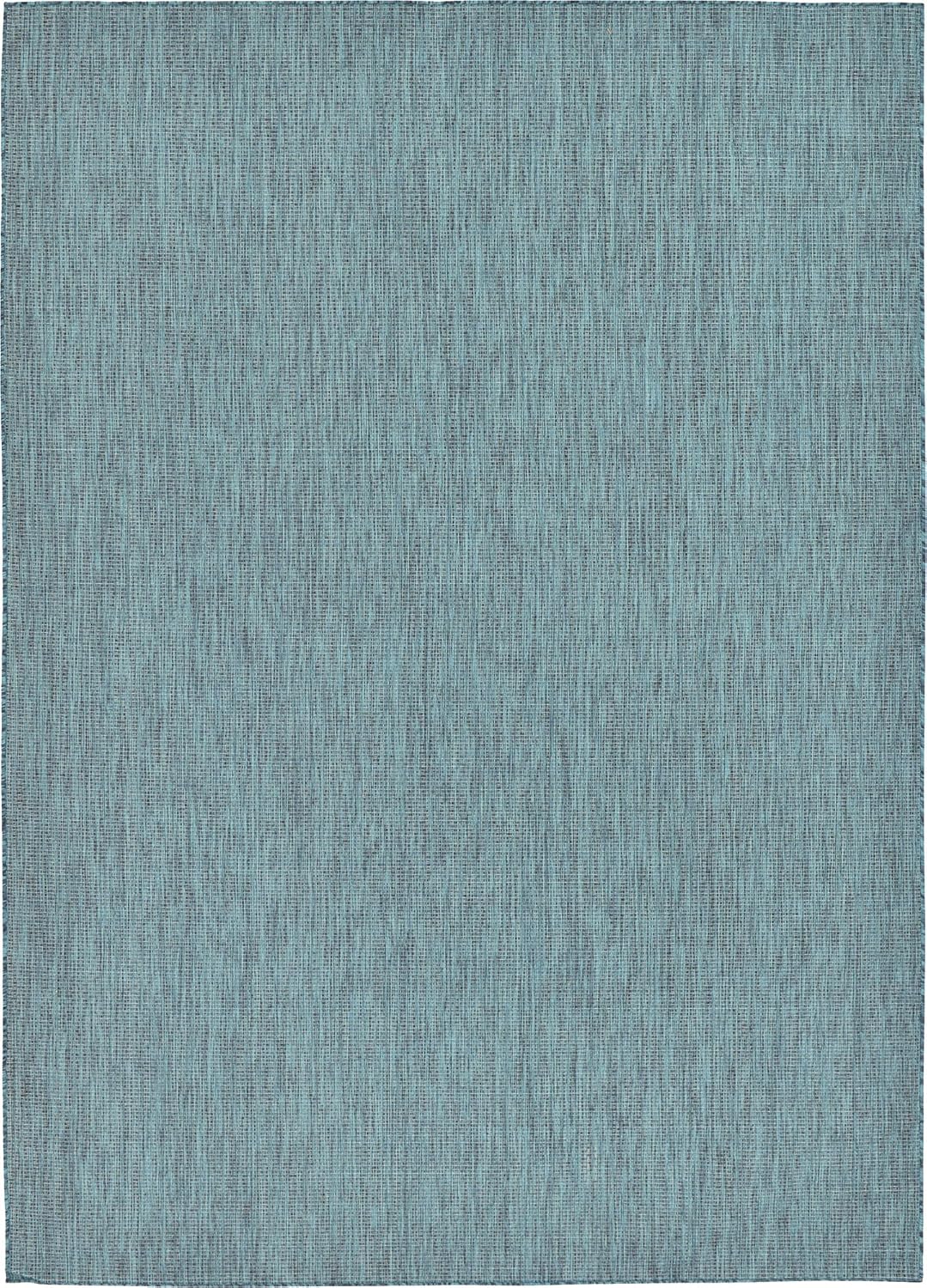 Unique Loom Collection Casual Transitional Solid Heathered Indoor/Outdoor Flatweave Area Rug (8' x 11' 4" Rectangle, Teal/Navy Blue)