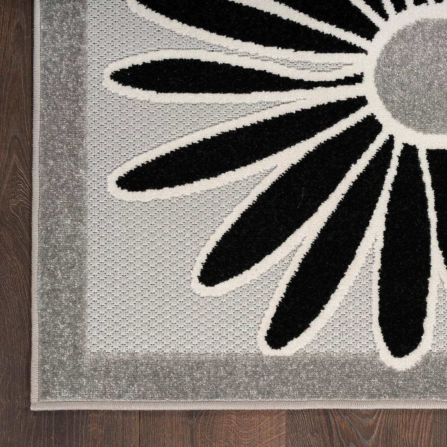 Nourison Home Aloha Indoor/Outdoor Black White 2'8" x 4' Area Rug, Easy Cleaning, Non Shedding, Bed Room, Living Room, Dining Room, Backyard, Deck, Patio (3x4)