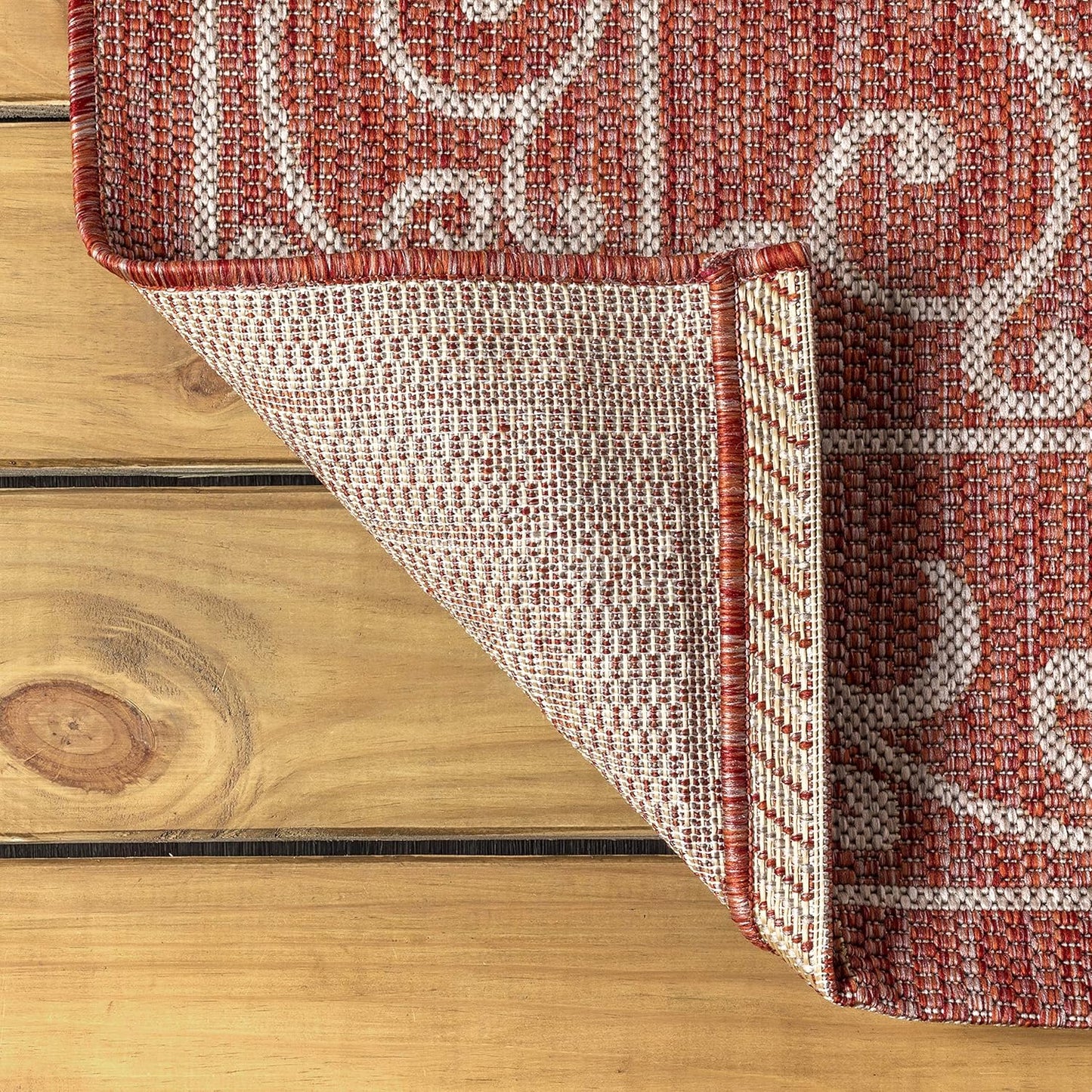 JONATHAN Y SMB106B-6SQ Charleston Vintage Filigree Textured Weave Red/Beige 6' Square Indoor/Outdoor Area Rug, Pet Friendly, Non-Shedding, Stain Resistant, Easy-Cleaning for Backyard, Patio, Porch