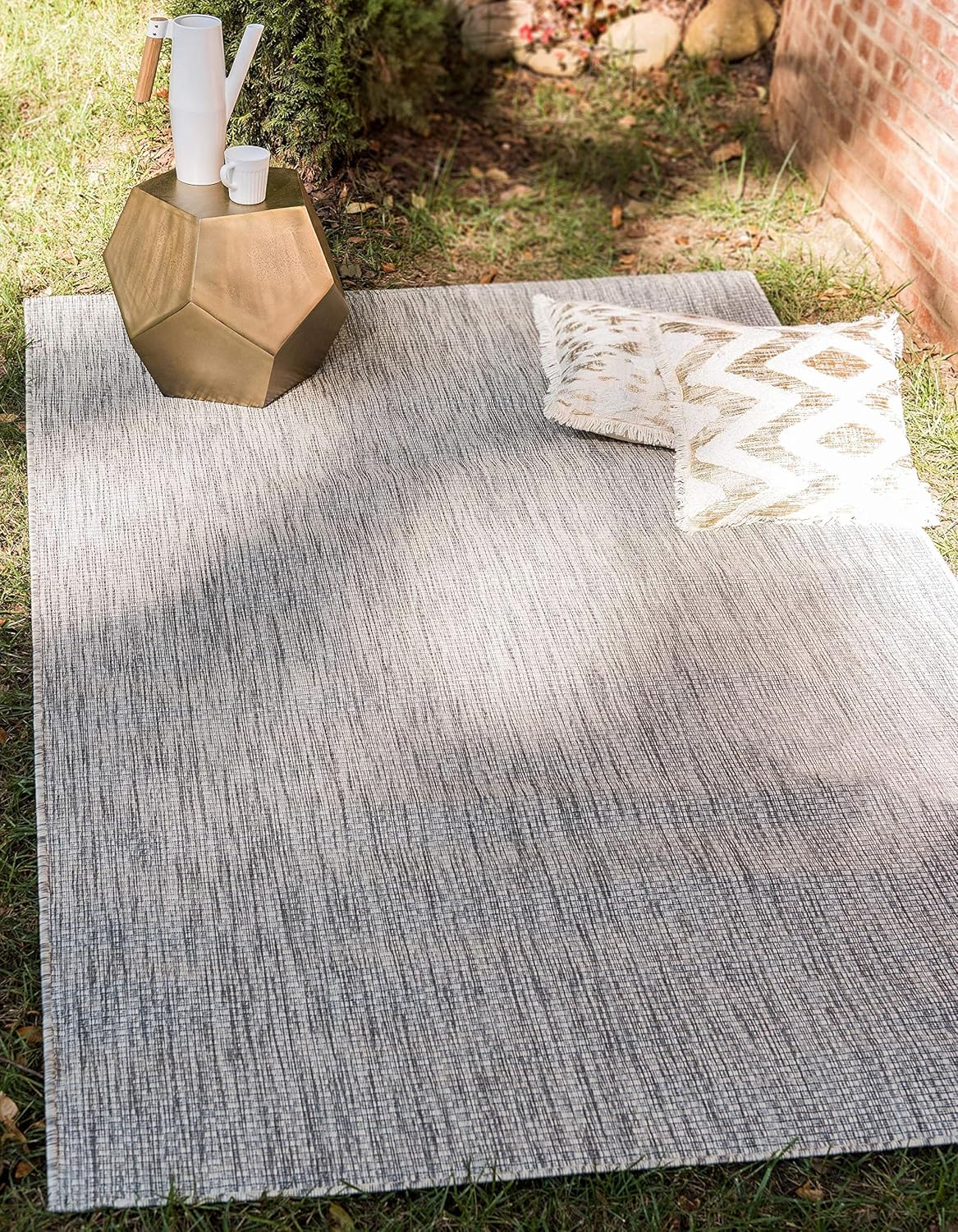 Unique Loom Collection Casual Transitional Solid Heathered Indoor/Outdoor Flatweave Area Rug (4' 1" x 6' 1" Rectangle, Light Gray/Ivory)