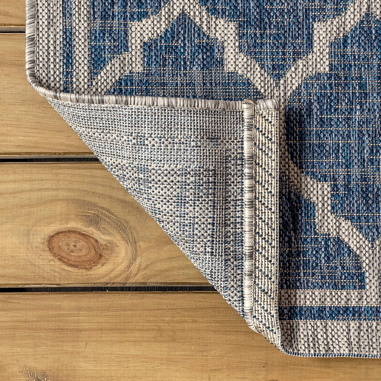 Eyely BMS109D-3SQ Santa Monica Trebol Moroccan Trellis Textured Weave, Pet Friendly, Non-Shedding, Stain Resistant, Easy-Cleaning, Navy/Gray, 3' Square, Indoor/Outdoor, Area Rug