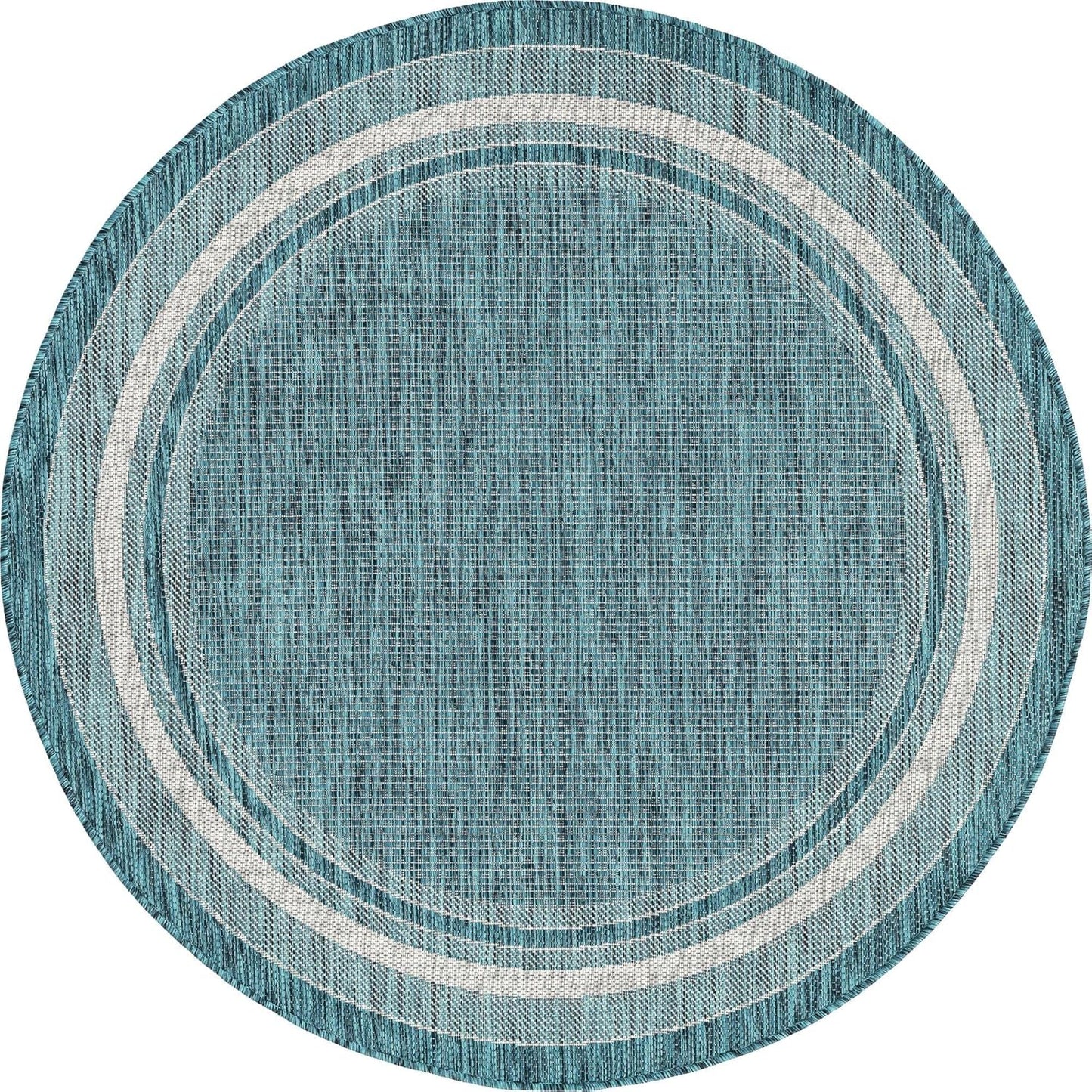 Unique Loom Outdoor Border Collection Area Rug - Soft Border (5' 1" Round, Teal/ Ivory)