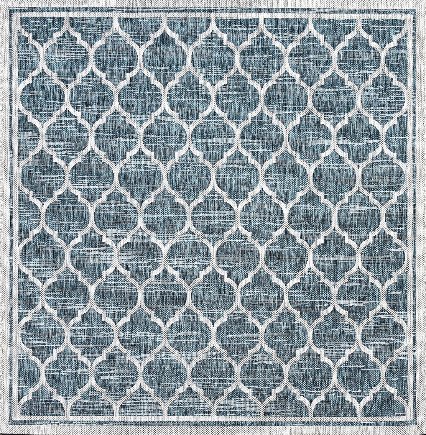 Eyely BMS109E-5SQ Santa Monica Trebol Moroccan Trellis Textured Weave Indoor/Outdoor Area Rug Coastal;Bohemian, Bedroom, Backyard, Patio, Easy-Cleaning, Non-Shedding, 5' Square, Teal/Gray